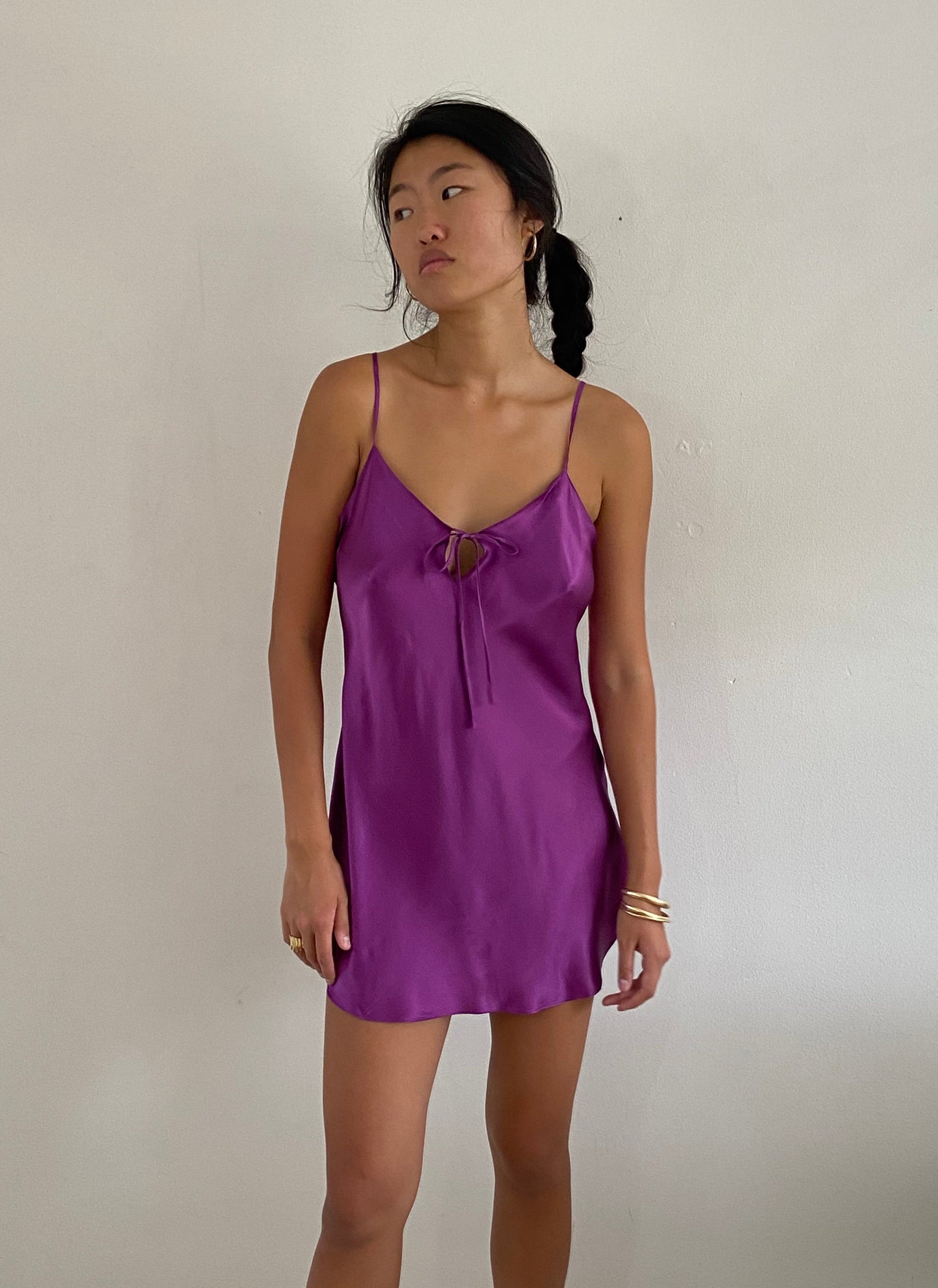 vintage 90s 100% silk charmeuse grape keyhole slip dress lingerie M