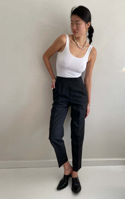 Vintage 90s Wool Pants | Charcoal Gray Flat Front Straight Cigarette Leg Pants | 26 Waist