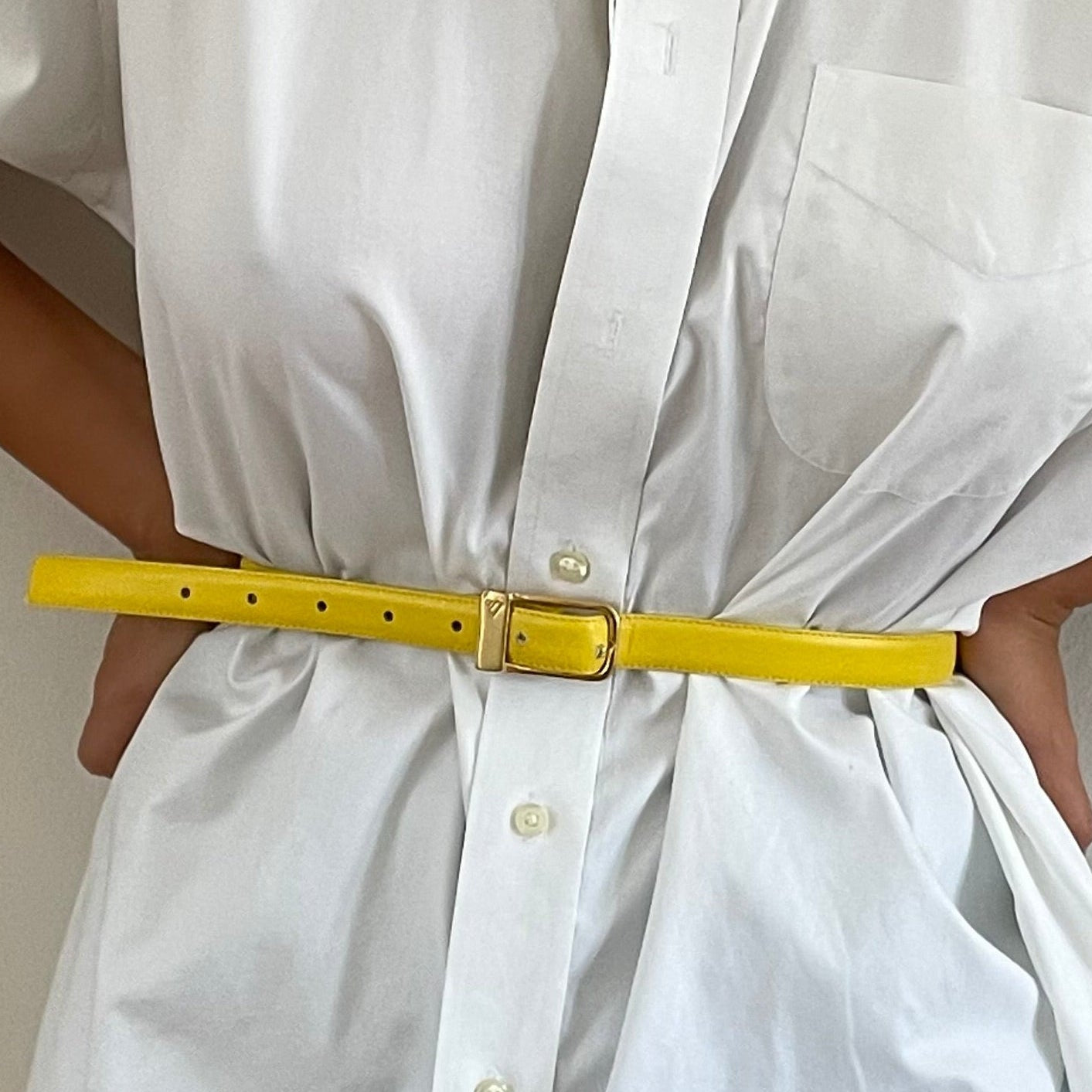 Vintage 90s Lemon Yellow Leather Belt / Large