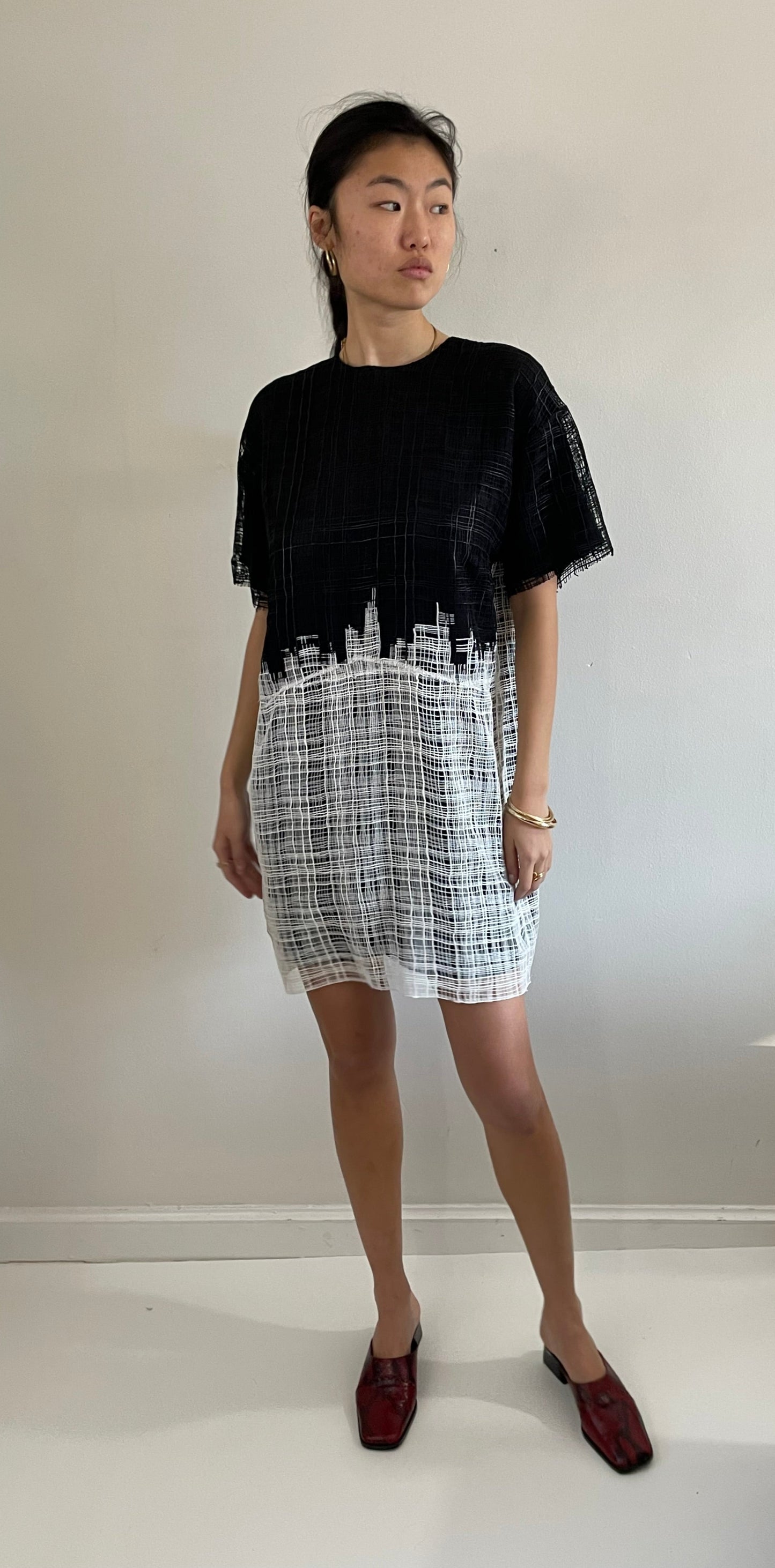 vintage Y2K black and white short sleeve pullover shift dress Medium