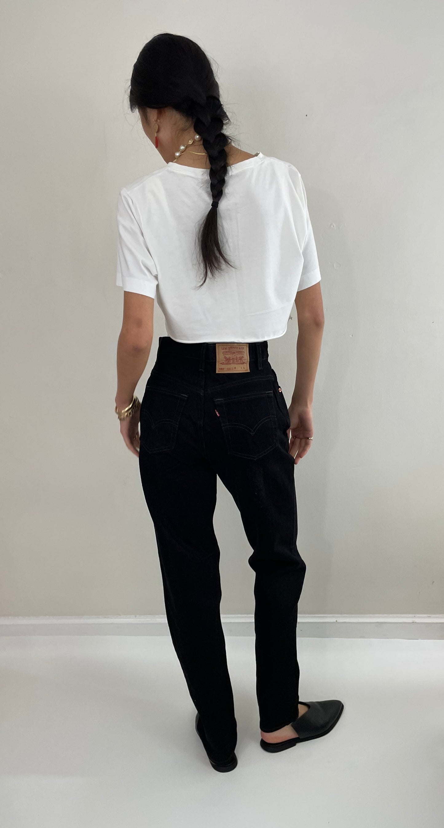 Vintage black 80s Levi's 550 high waisted tall zipper fly dark black dressy deadstock new 80s Levis tall jeans size 27 x 33