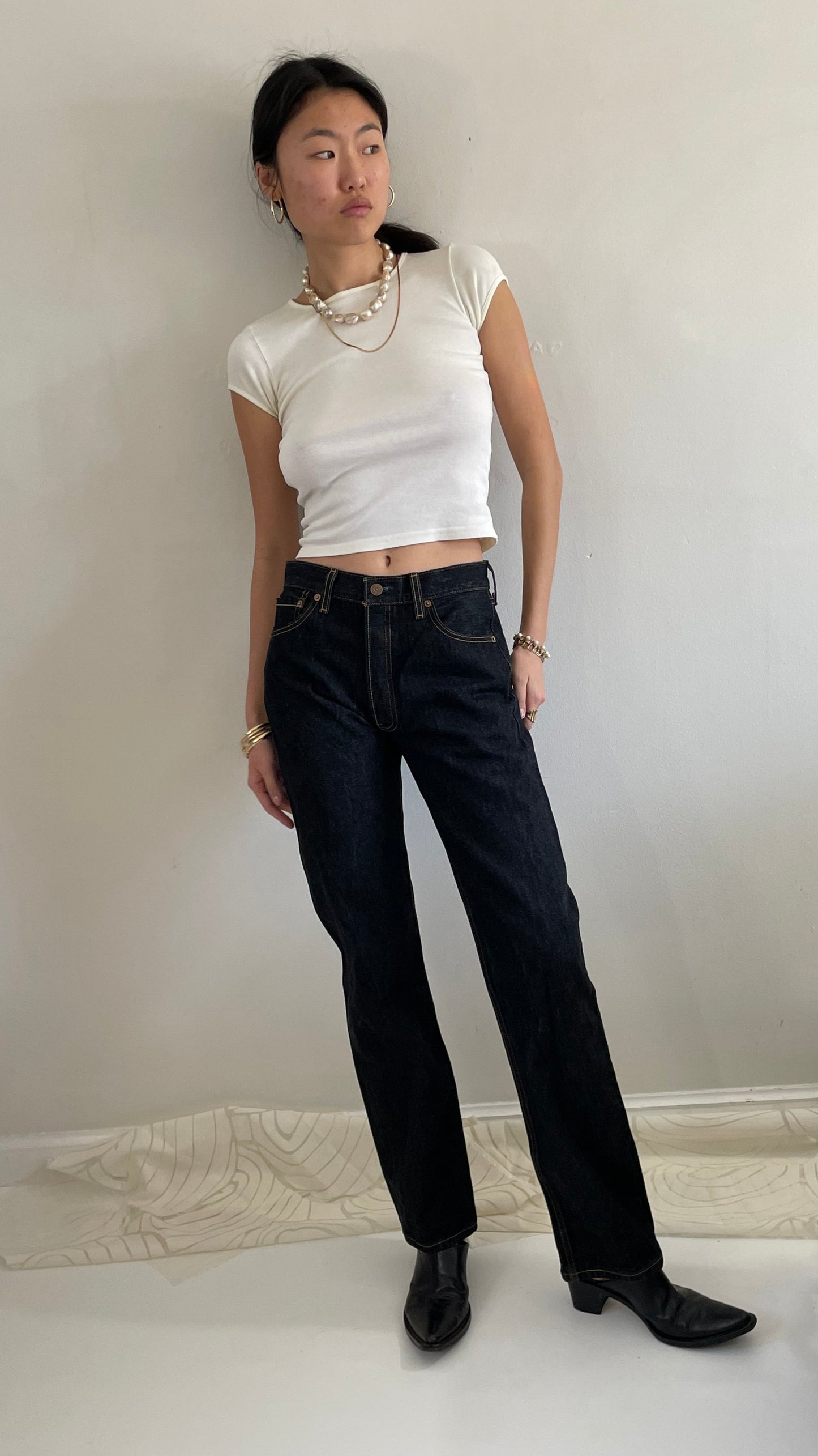 vintage Levi's 501 dark wash shrink to fit button fly tall Levis jeans size 29 x 33 tall
