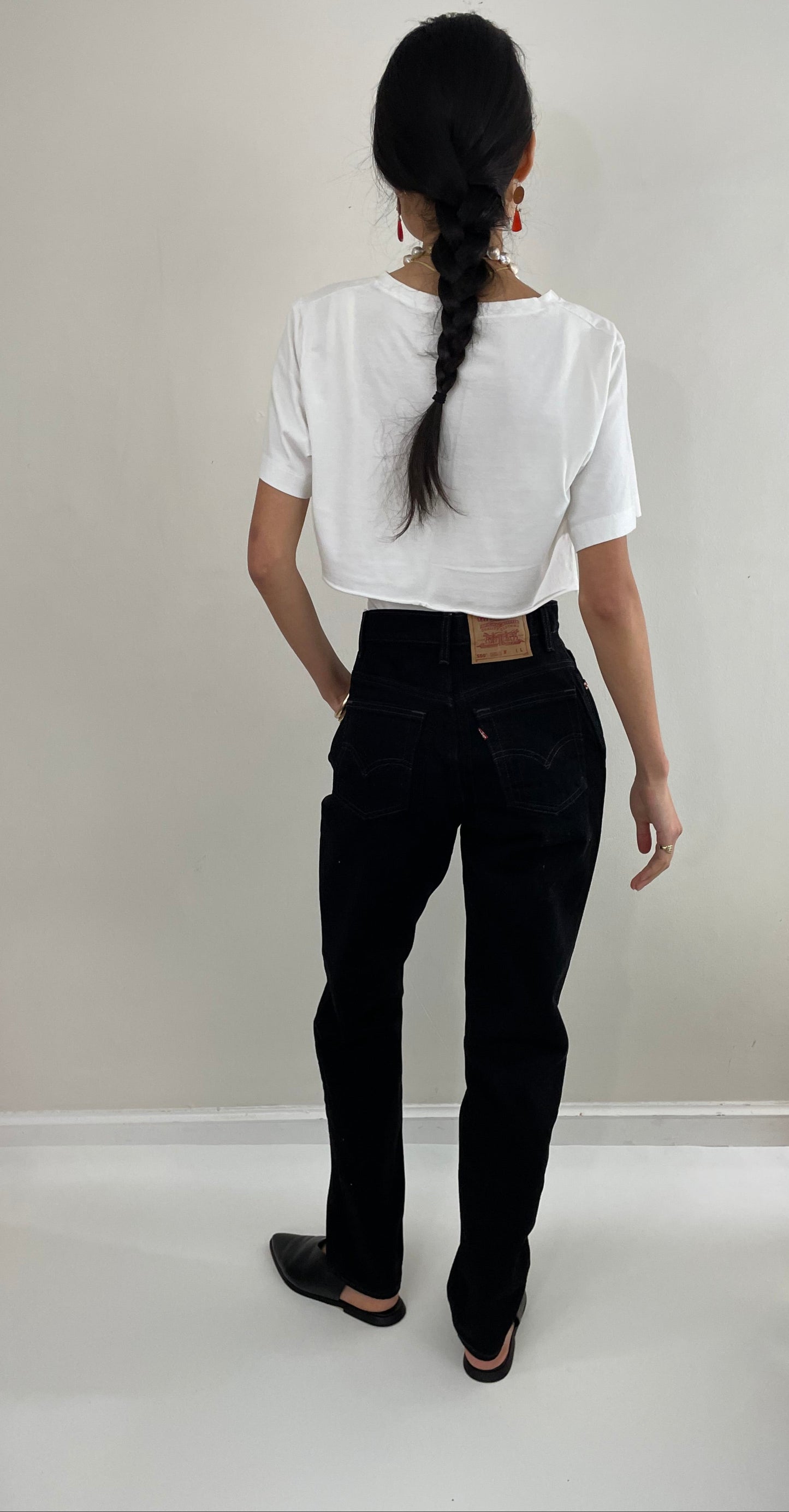 Vintage black 80s Levi's 550 high waisted tall zipper fly dark black dressy deadstock new 80s Levis tall jeans size 27 x 33