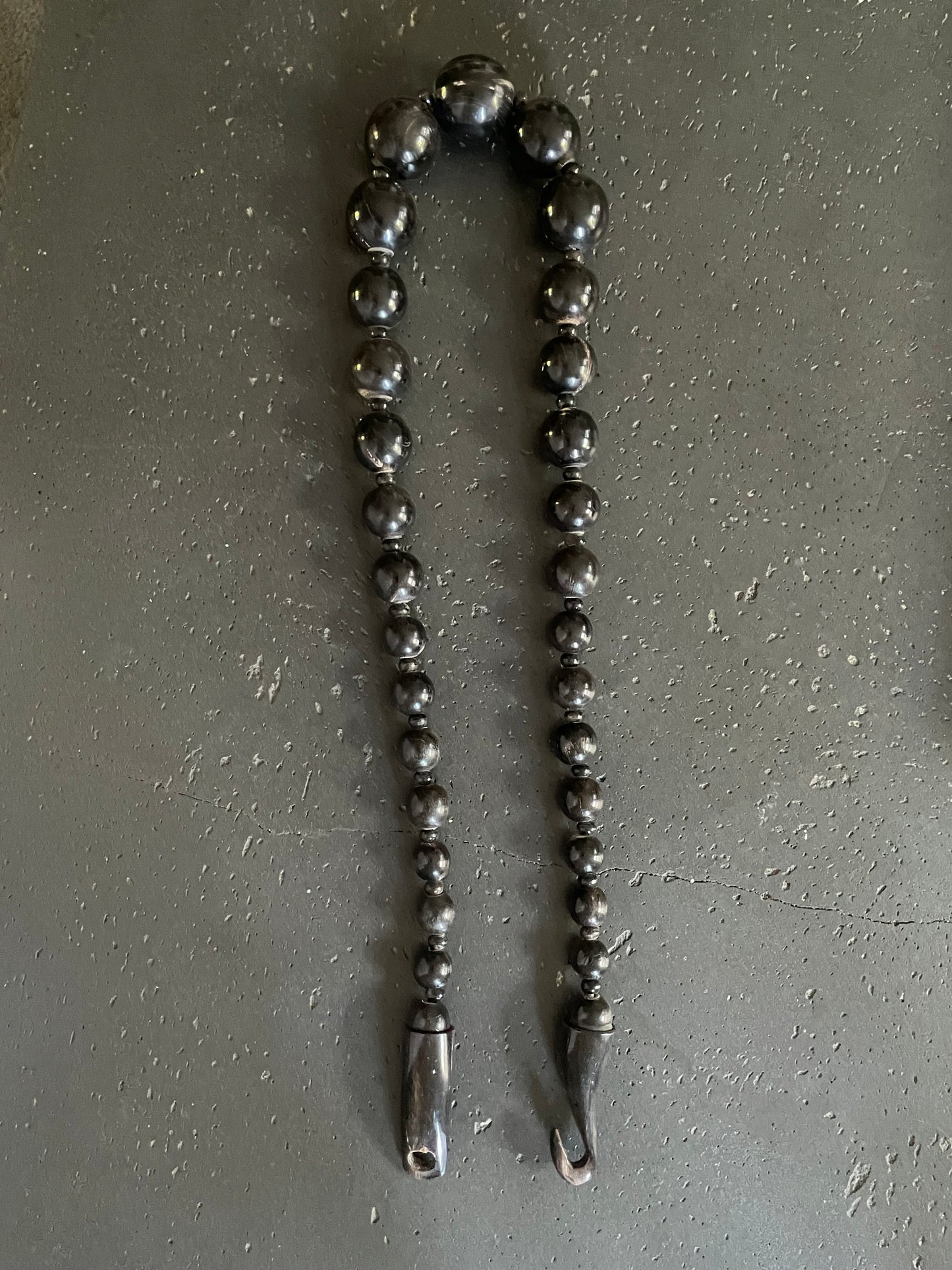 Vintage Monies by Gerda Lynggaard polished horn bead 30" modernist Scandinavian style statement necklace + horn hook clasp jewelry