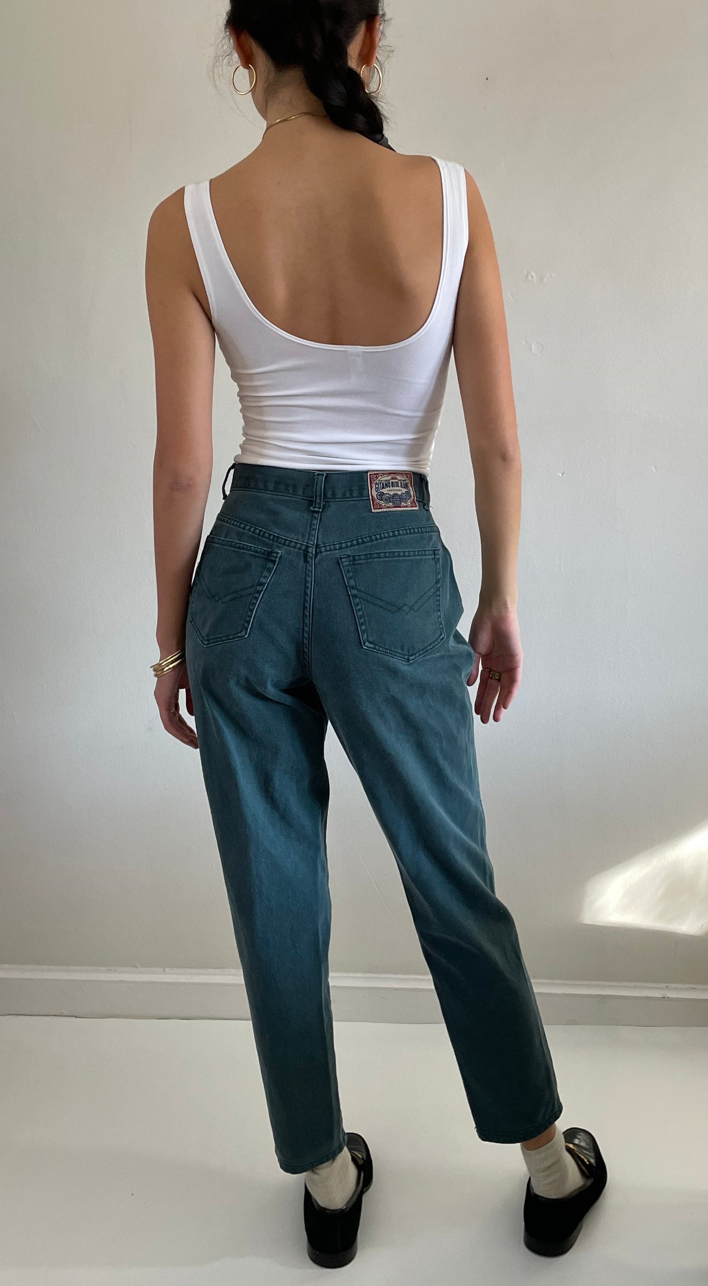 vintage 90s green high waisted button fly jeans levis