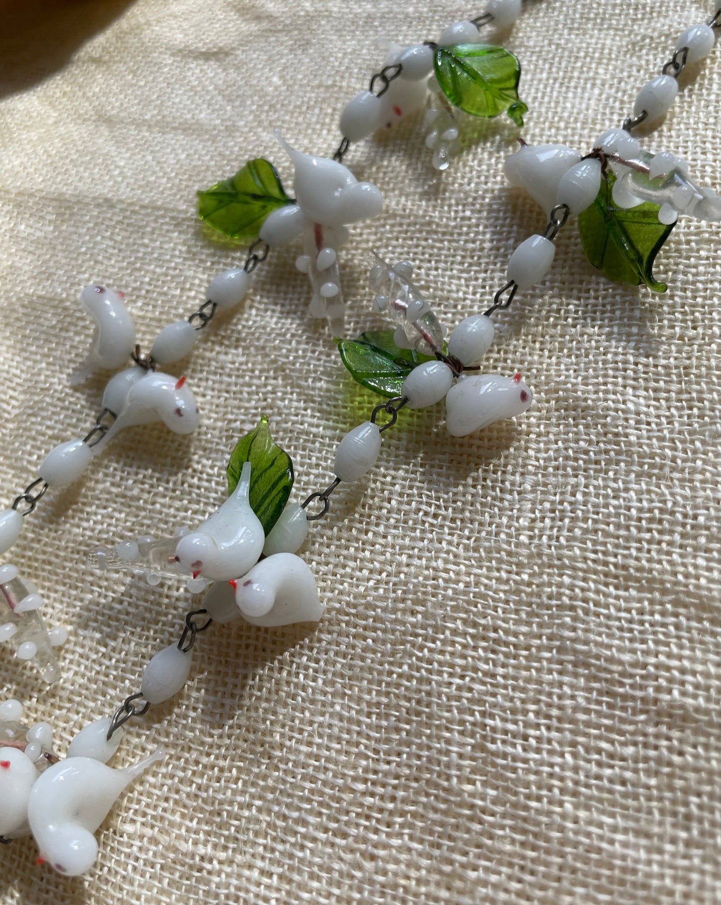 vintage antique venetian white glass dove bird garden choker necklace | vintage jewelry