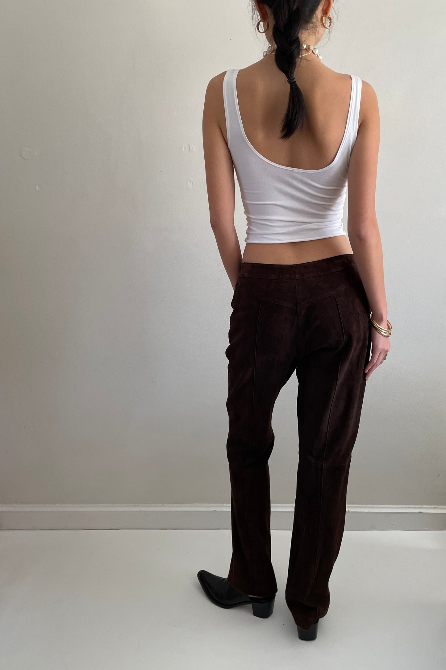 vintage 90s brown genuine suede leather flat front pants size 6 / 31