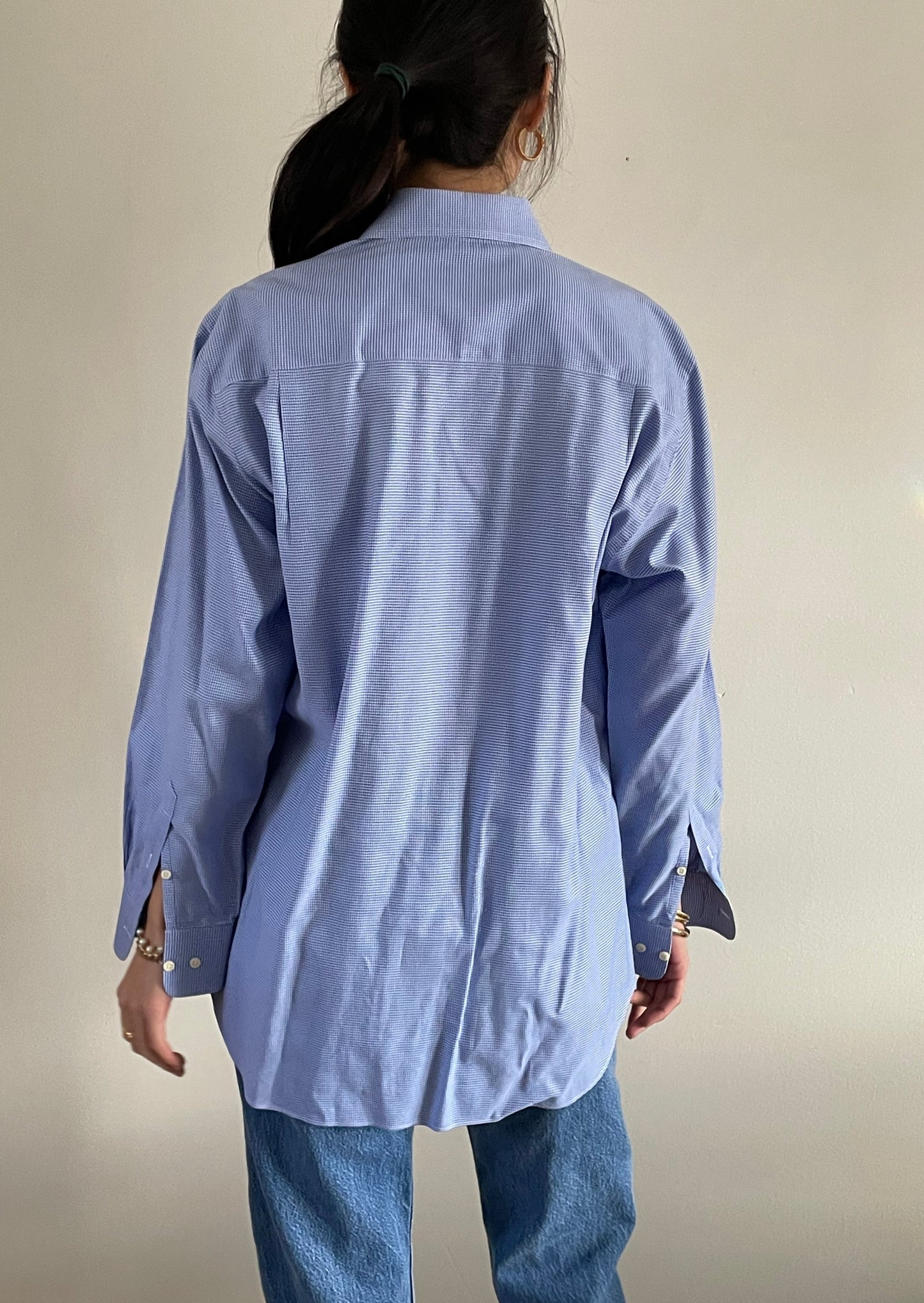 oversized cotton baby blue boyfriend shirt | luxe woven spread collar button down shirt | XL