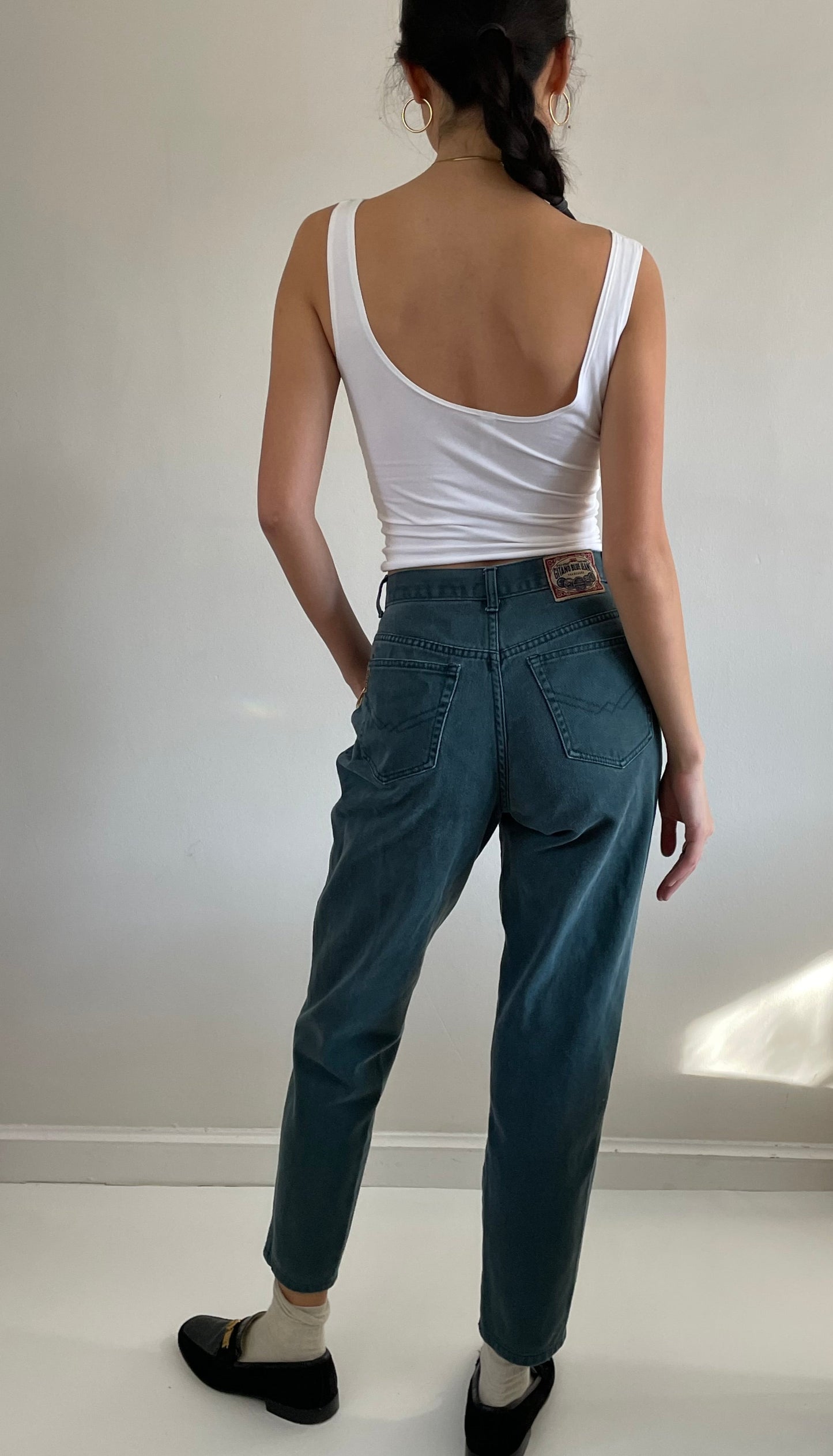 vintage 90s green high waisted button fly jeans levis