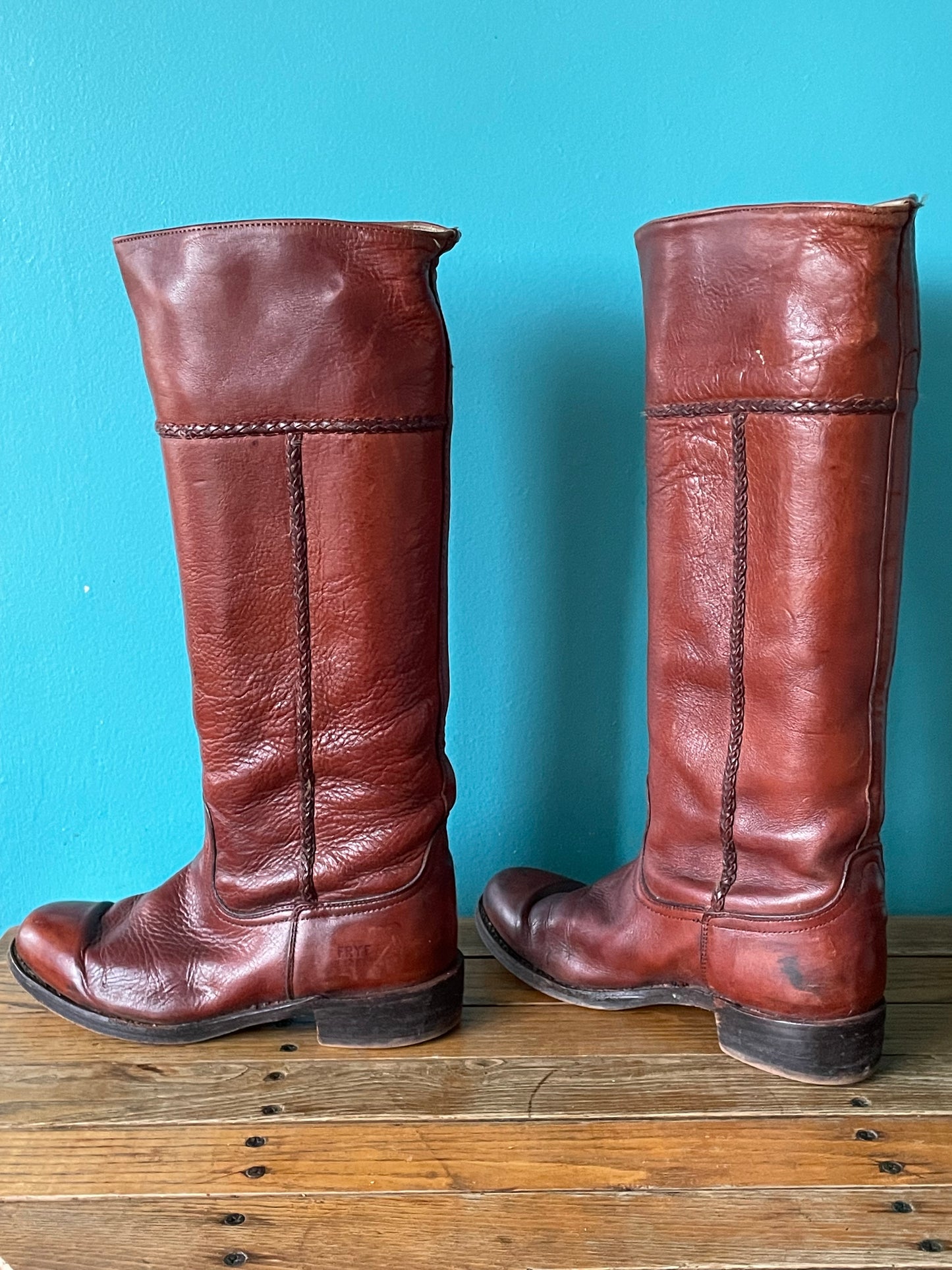 Vintage 70s Frye Leather Boots Tall Chestnut Leather Campus Boots 7.5 B