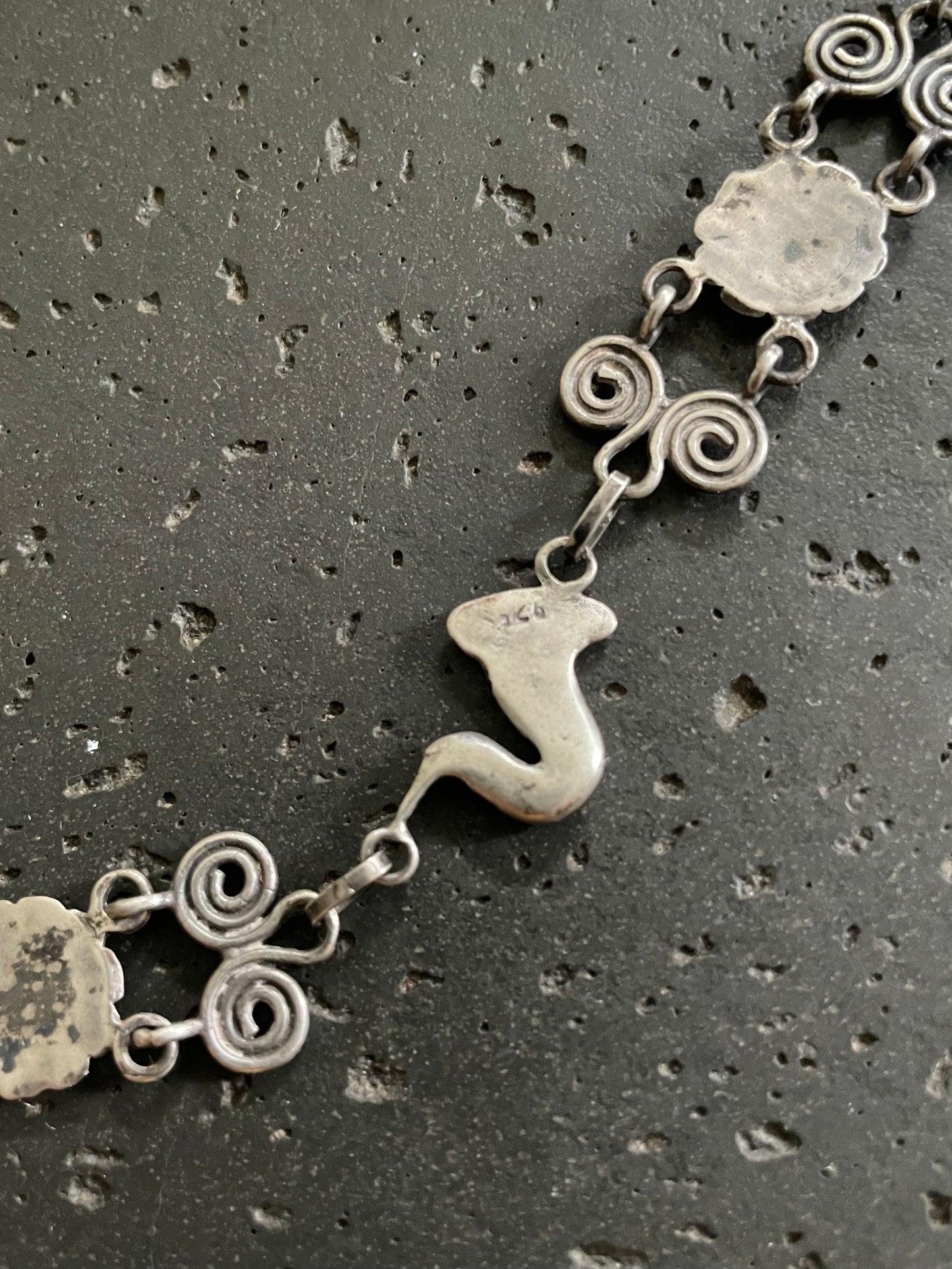 Vintage 90s Taxco Sterling Silver Bird + Flower Link Necklace: Handcrafted Mexico 18 inches