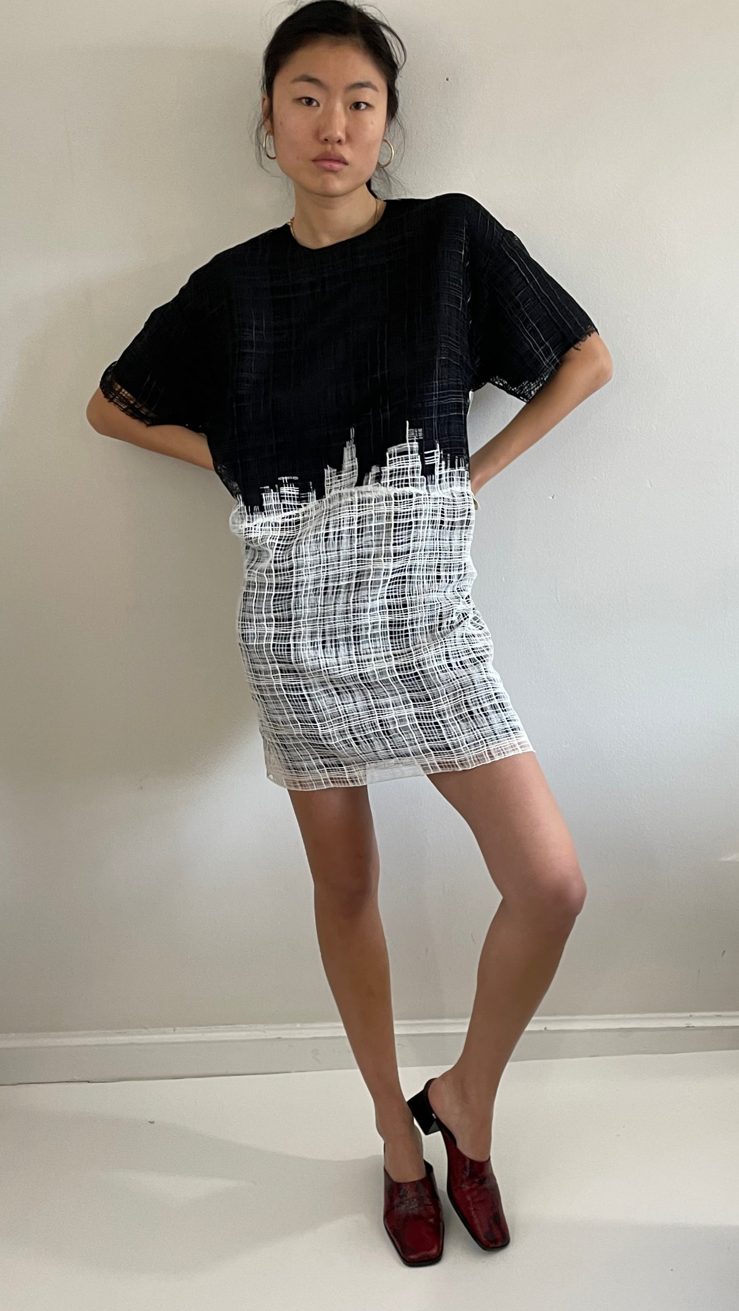 vintage Y2K black and white short sleeve pullover shift dress Medium