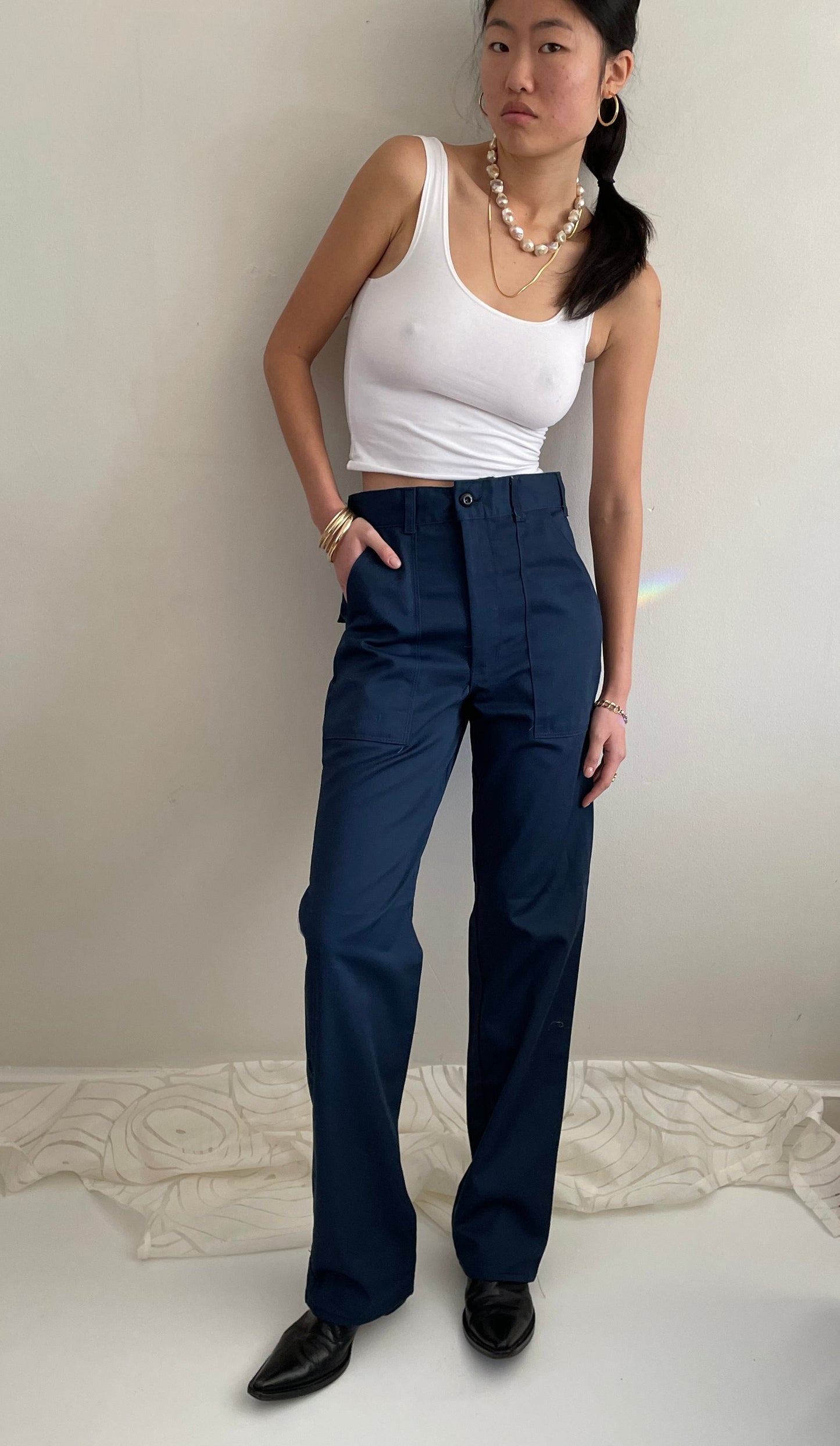 vintage navy blue utility uniform work cotton blend pants tall size 30