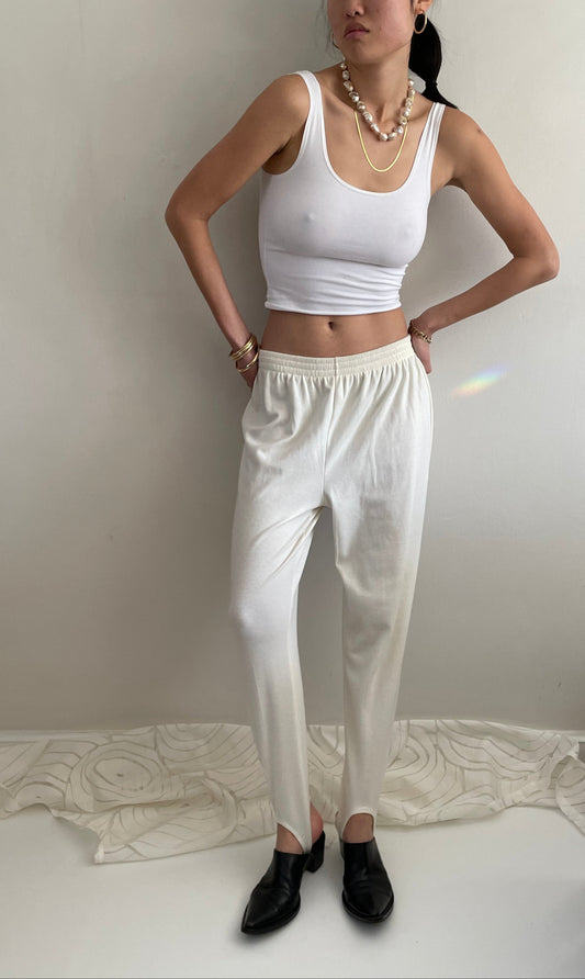 vintage 90s stirrup leggings joggers creamy white ivory cotton stirrup pants | Medium