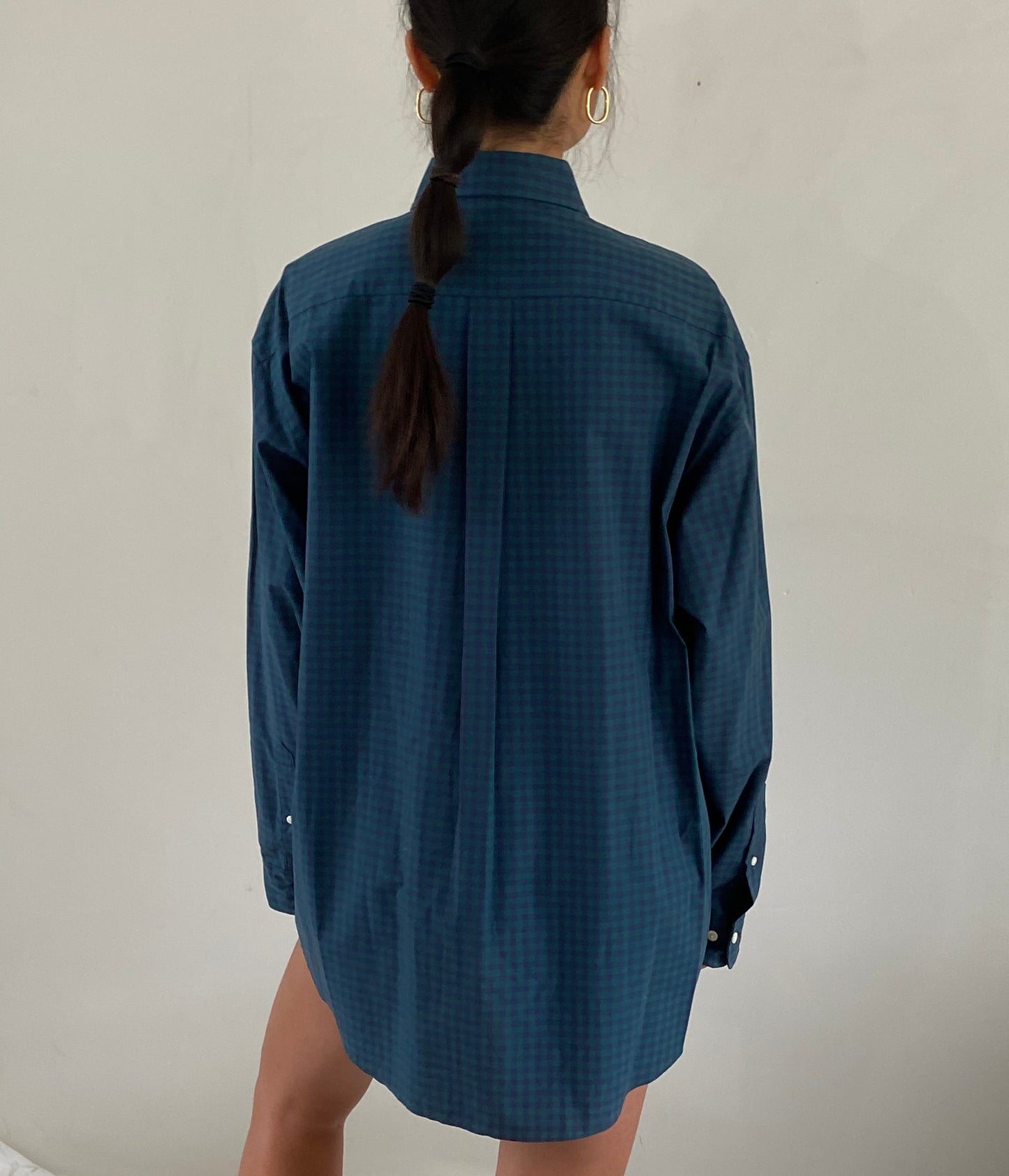 vintage 90s Brooks Brothers Navy Blue + Forest Green Gingham Oversized Button Down Boyfriend Shirt XL