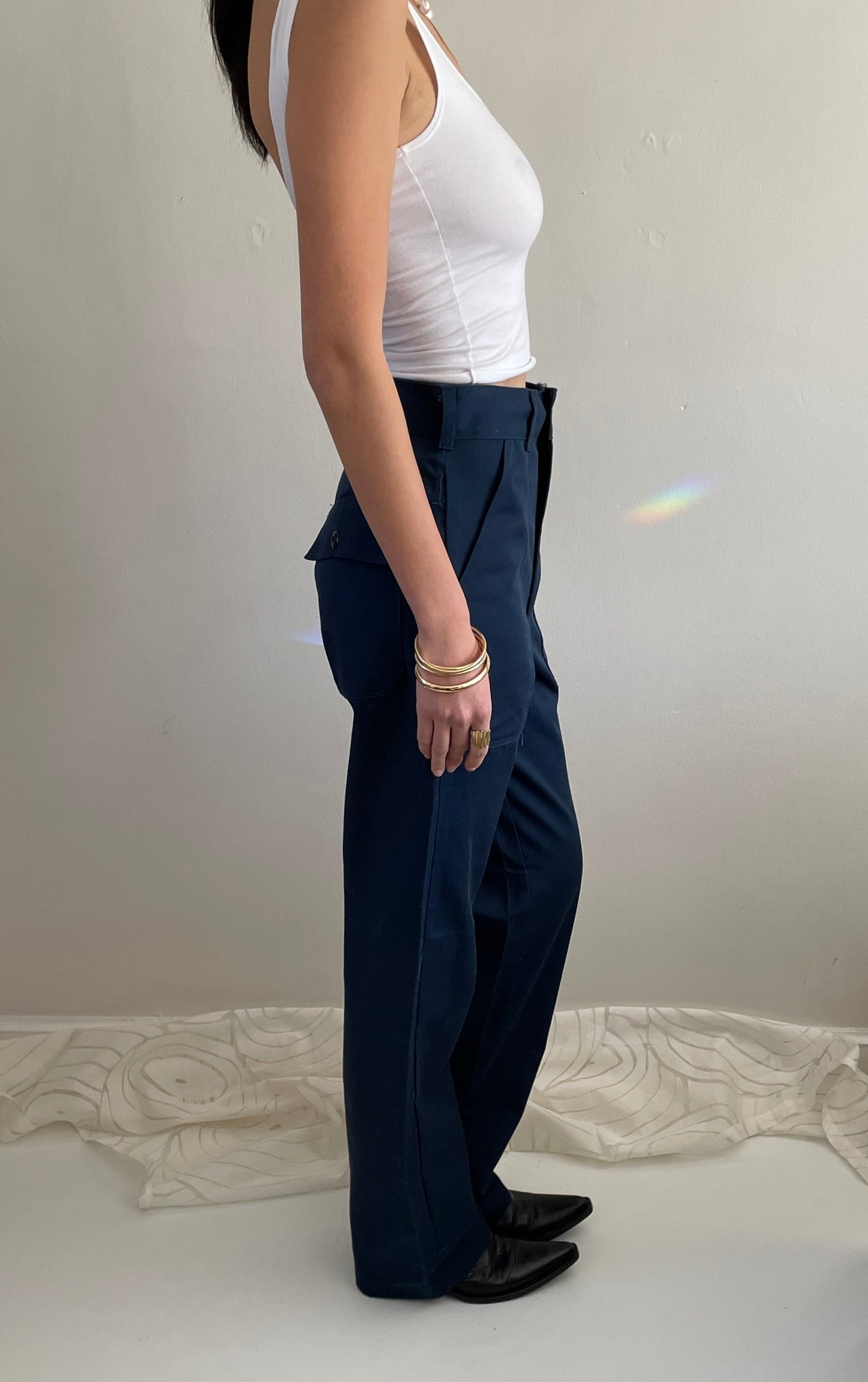 vintage navy blue utility uniform work cotton blend pants tall size 30