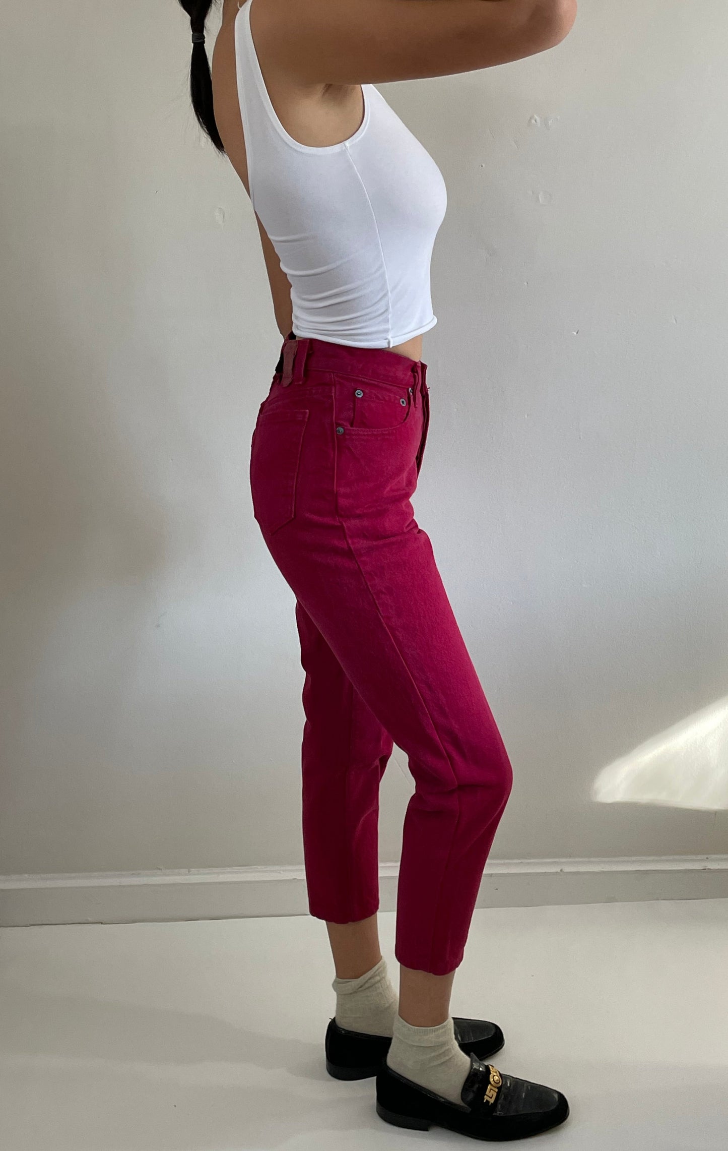 vintage red Levi's 501 high waisted button fly Levis womens red denim jeans size 25