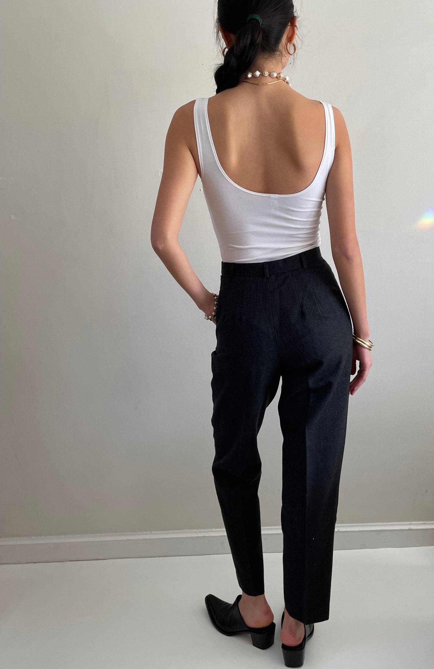 Vintage 90s Wool Pants | Charcoal Gray Flat Front Straight Cigarette Leg Pants | 26 Waist