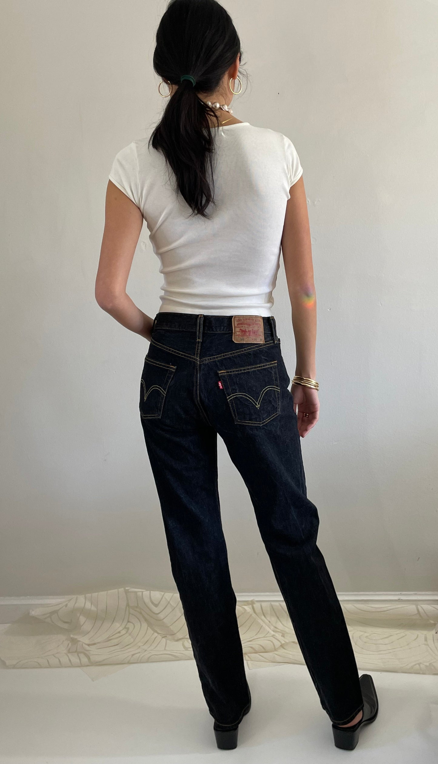 vintage Levi's 501 dark wash shrink to fit button fly tall Levis jeans size 29 x 33 tall