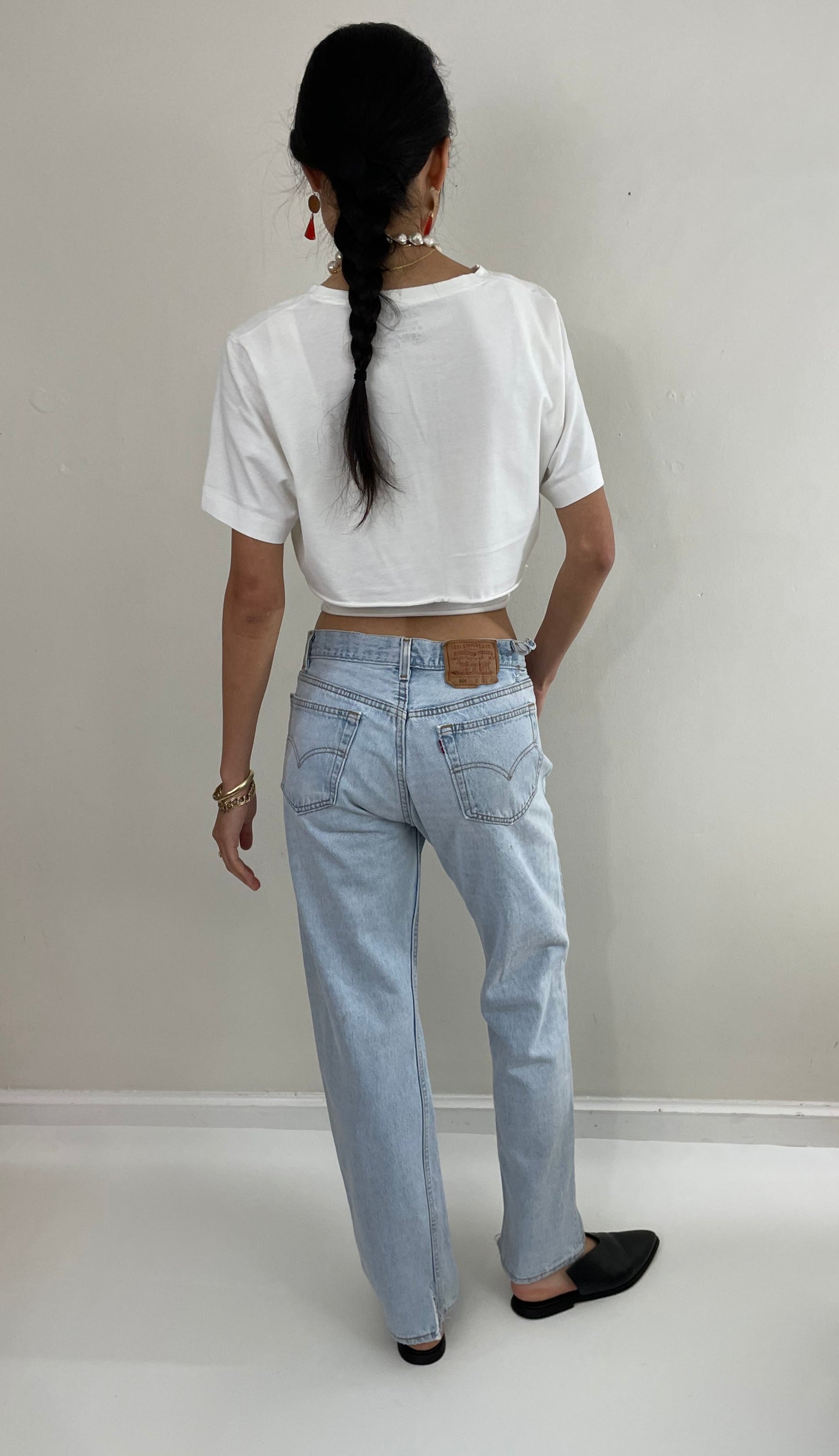 Vintage 80s Levi's 501 faded light wash button fly boyfriend Levis red tab jeans made in USA size 29 x 31