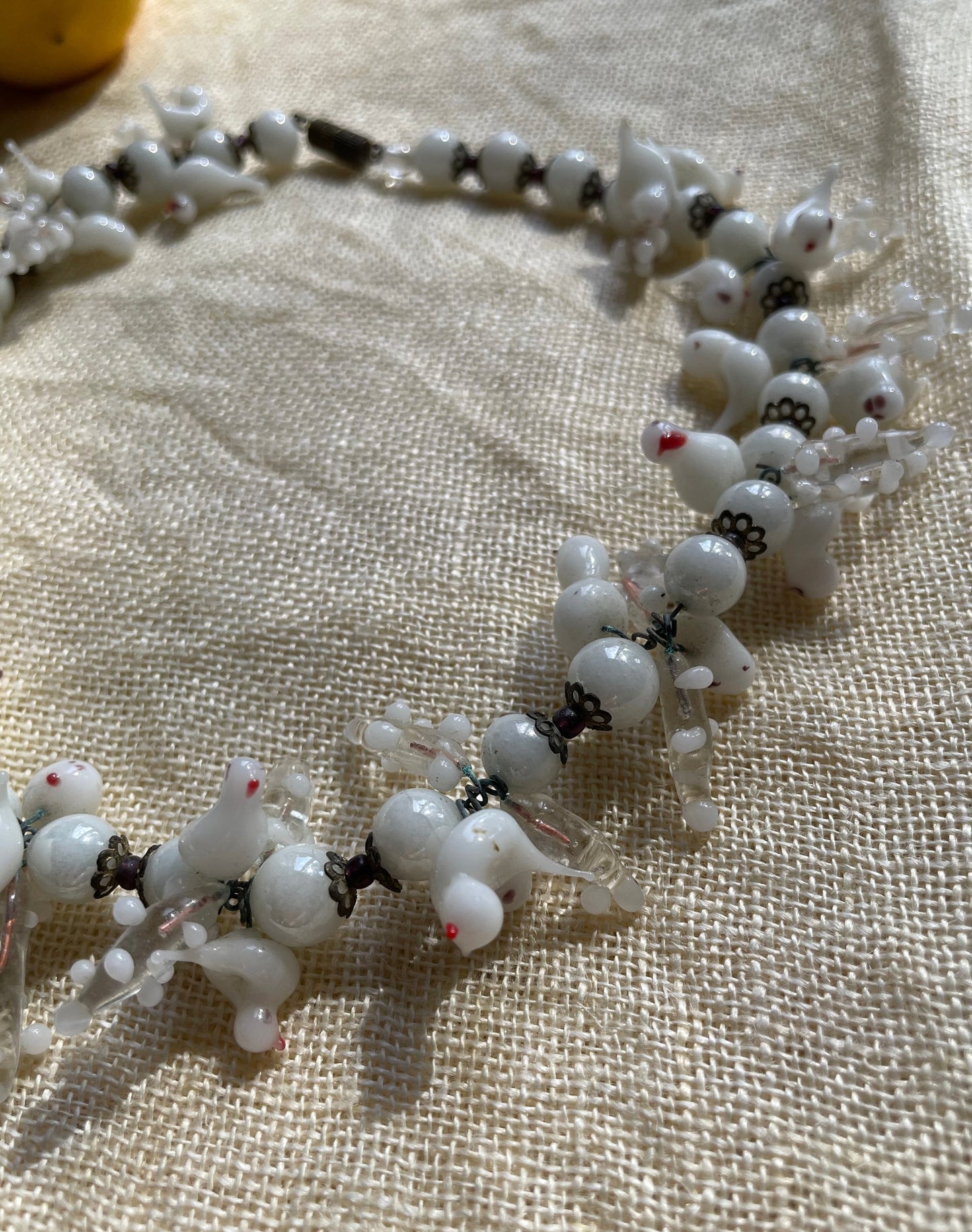 vintage antique venetian white glass dove bird garden choker necklace | vintage jewelry
