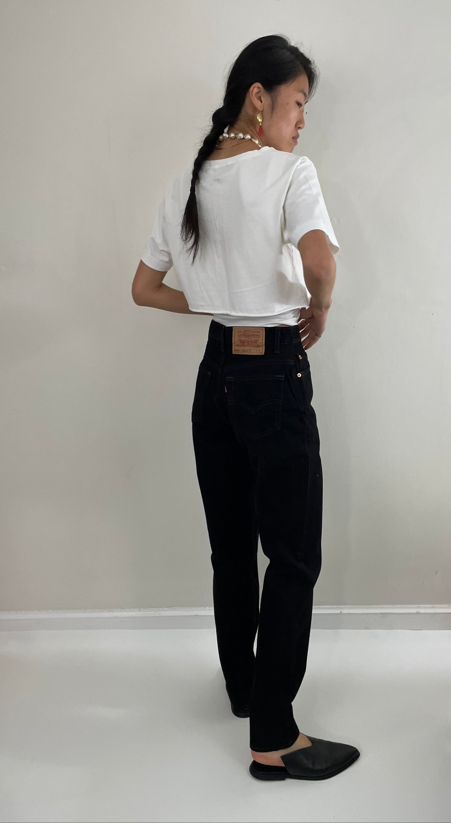 Vintage black 80s Levi's 550 high waisted tall zipper fly dark black dressy deadstock new 80s Levis tall jeans size 27 x 33