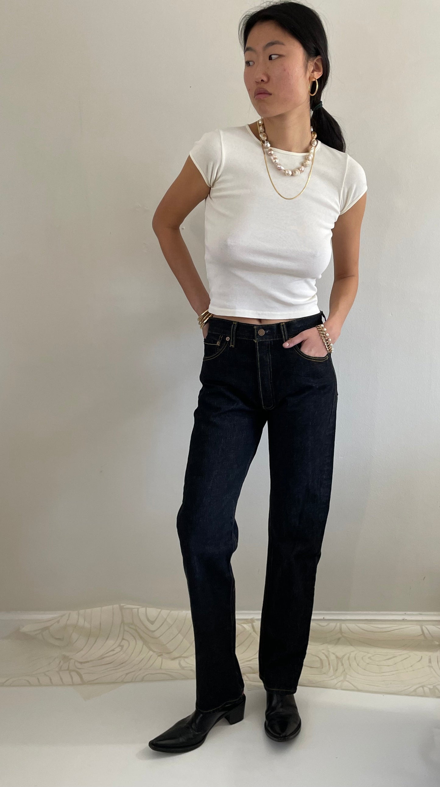 vintage Levi's 501 dark wash shrink to fit button fly tall Levis jeans size 29 x 33 tall