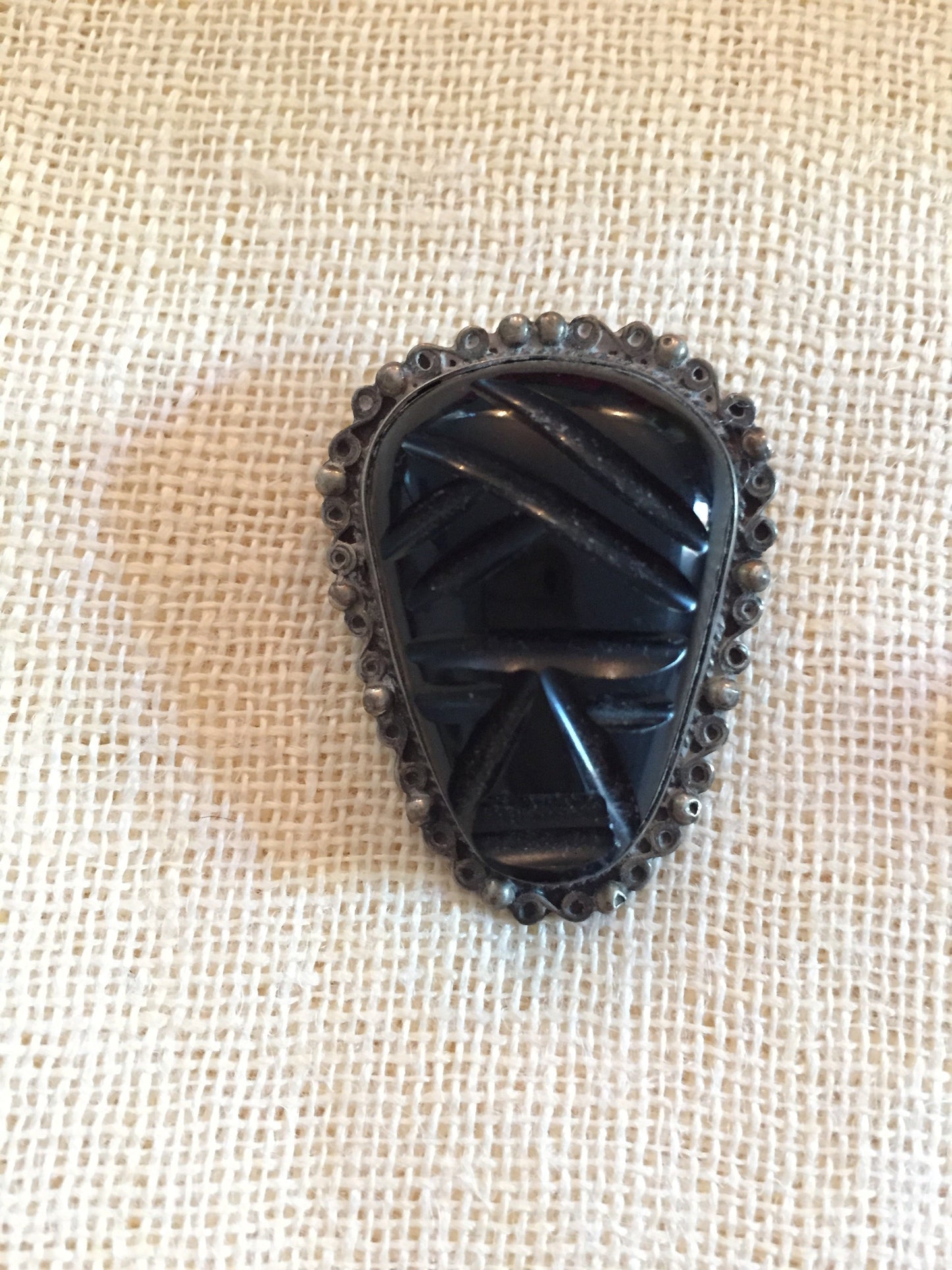 Vintage 50s Carved Onyx Earrings + Pin Brooch Matching Set Taxco Hand Crafted in Mexico Sterling Silver Carved Onyx Set