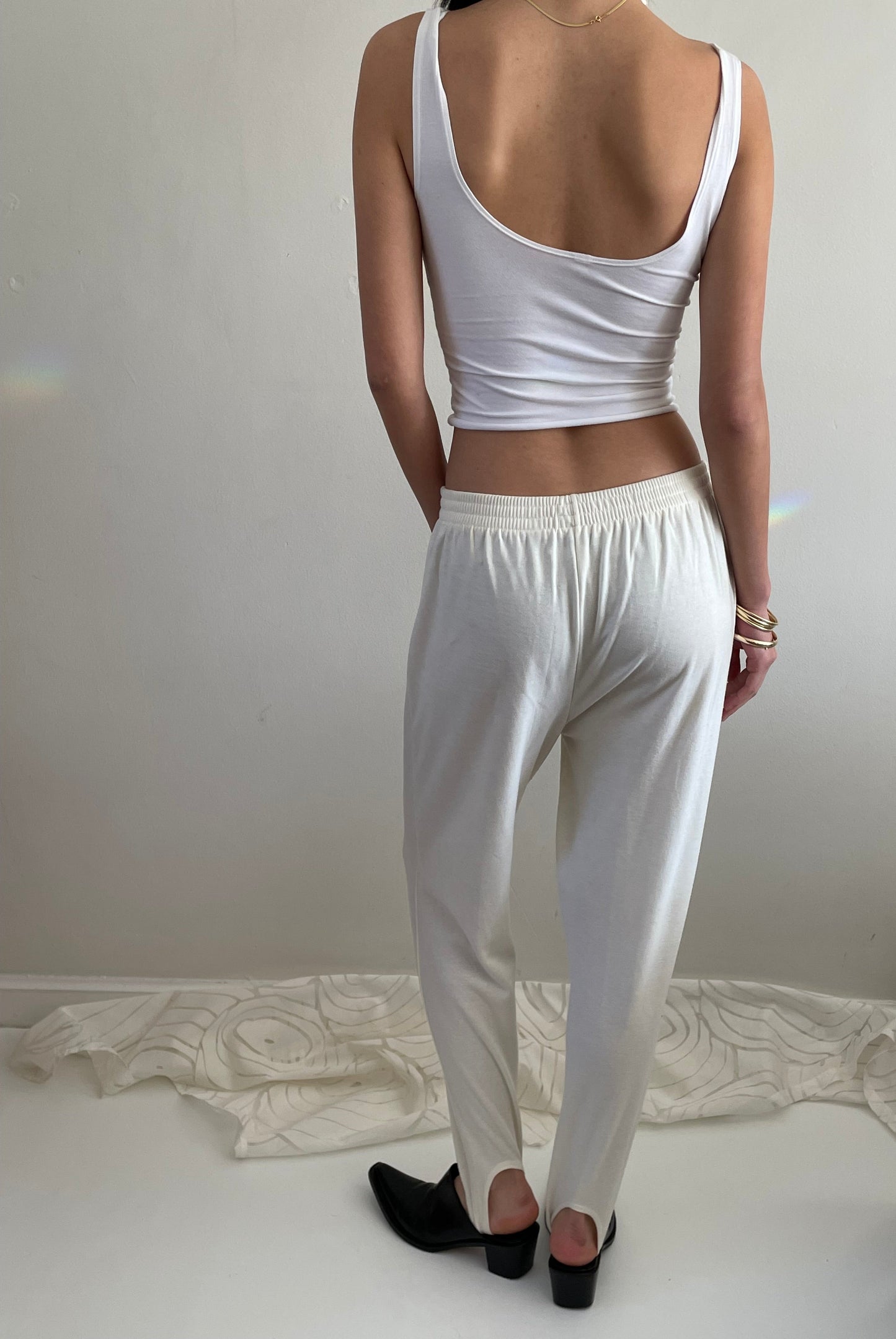 vintage 90s stirrup leggings joggers creamy white ivory cotton stirrup pants | Medium