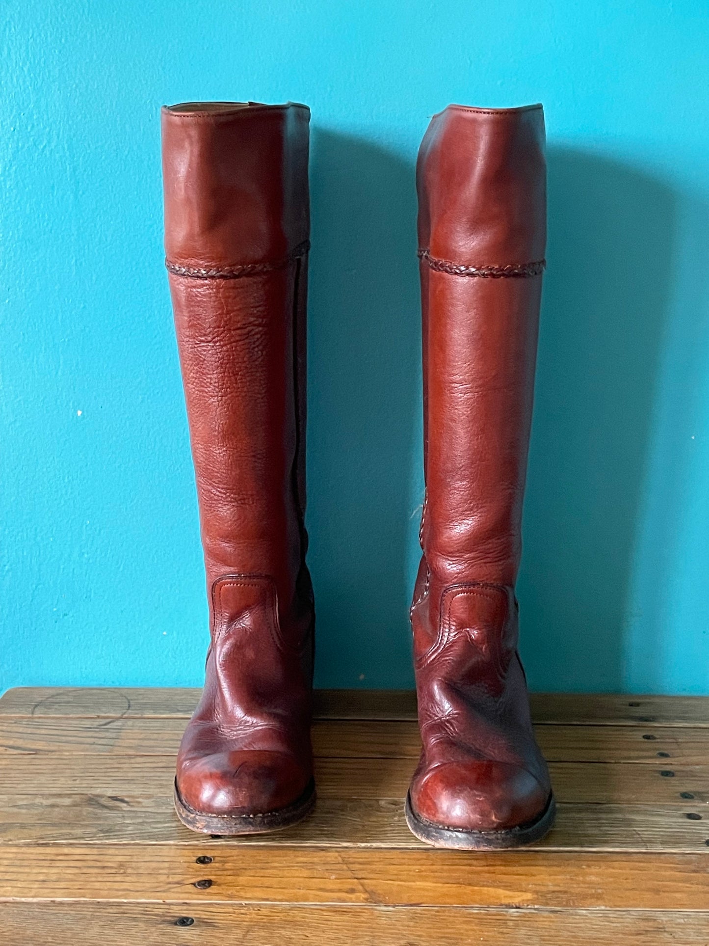 Vintage 70s Frye Leather Boots Tall Chestnut Leather Campus Boots 7.5 B