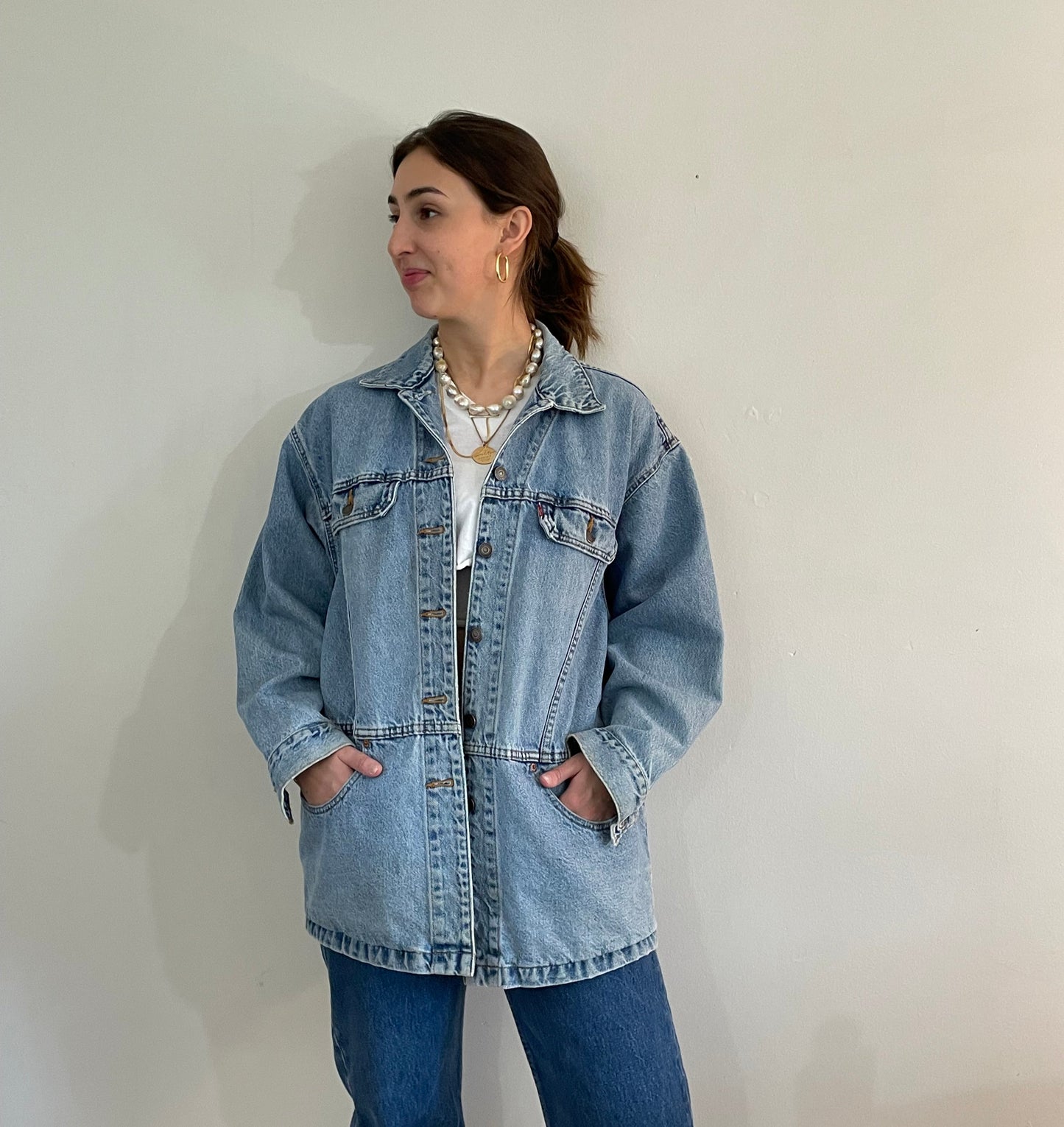 vintage 70s Levis faded light wash denim jean barn chore work jacket Large