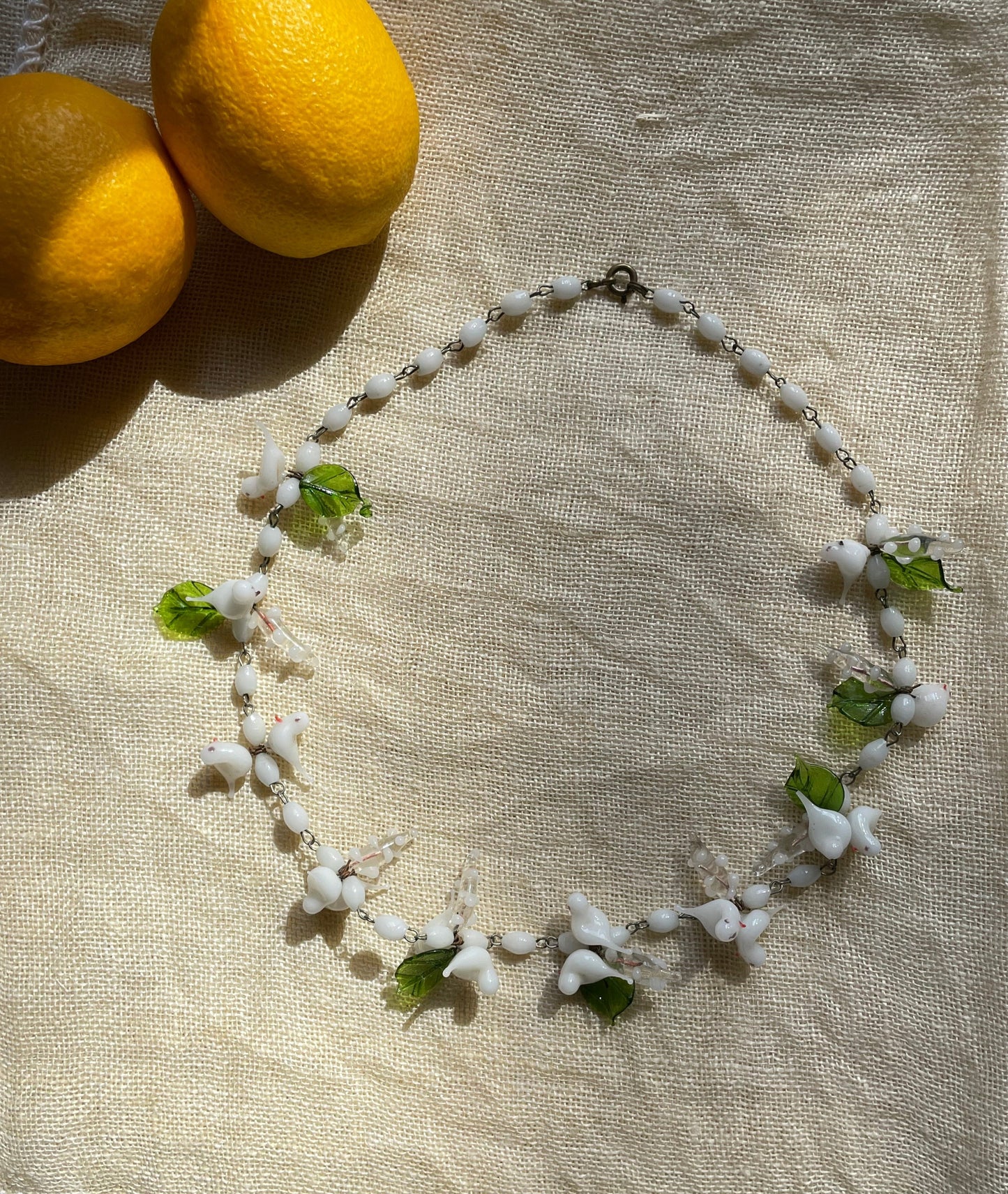 vintage antique venetian white glass dove bird garden choker necklace | vintage jewelry