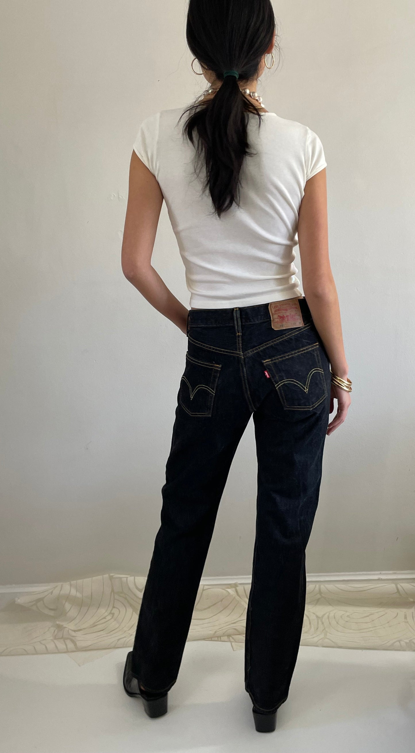 vintage Levi's 501 dark wash shrink to fit button fly tall Levis jeans size 29 x 33 tall