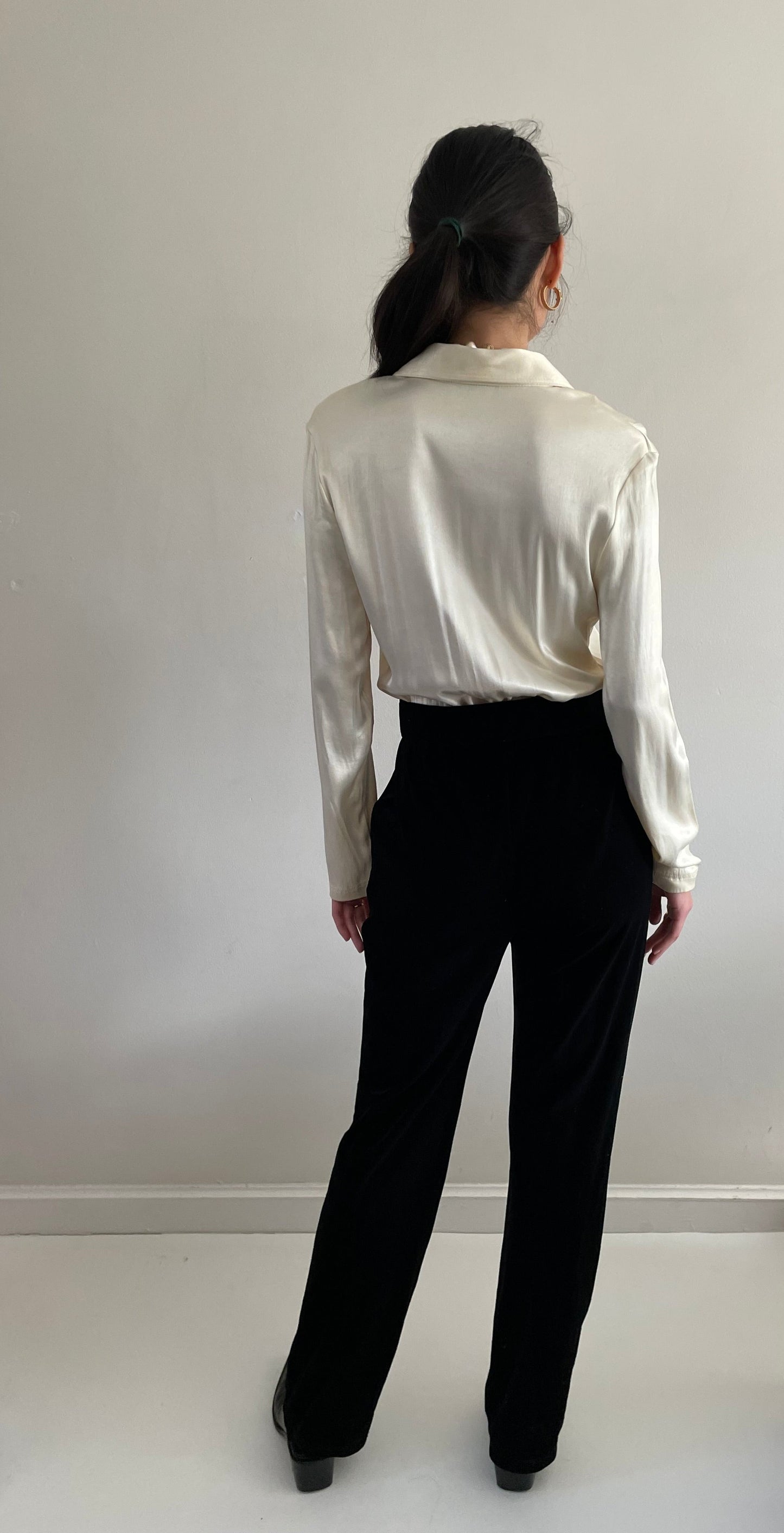 90s Charmeuse + Velvet Tuxedo Wedding Guest Jumpsuit Pant Suit S/M