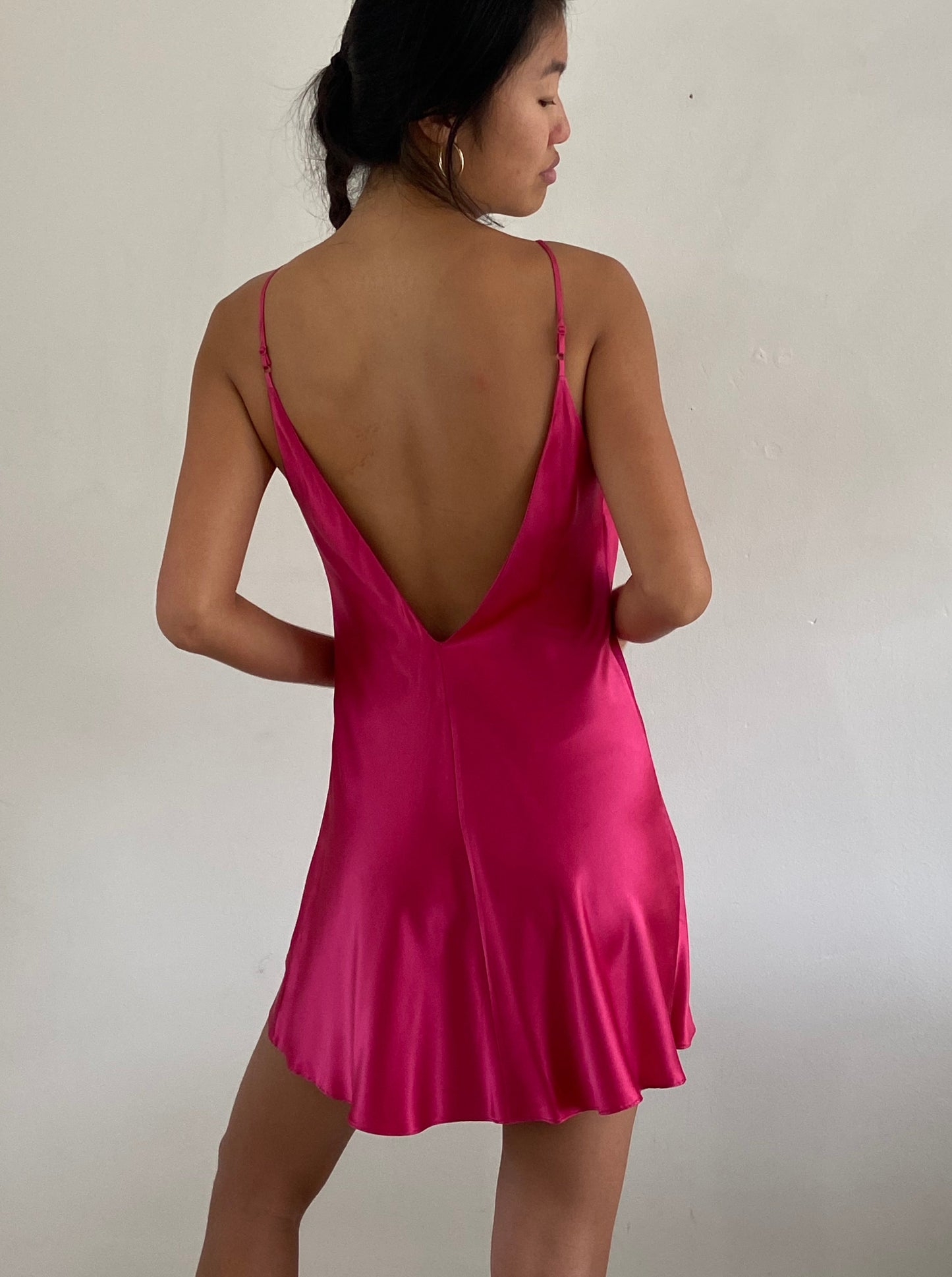 vintage 90s 100% silk charmeuse cerise red mini slip dress lingerie M
