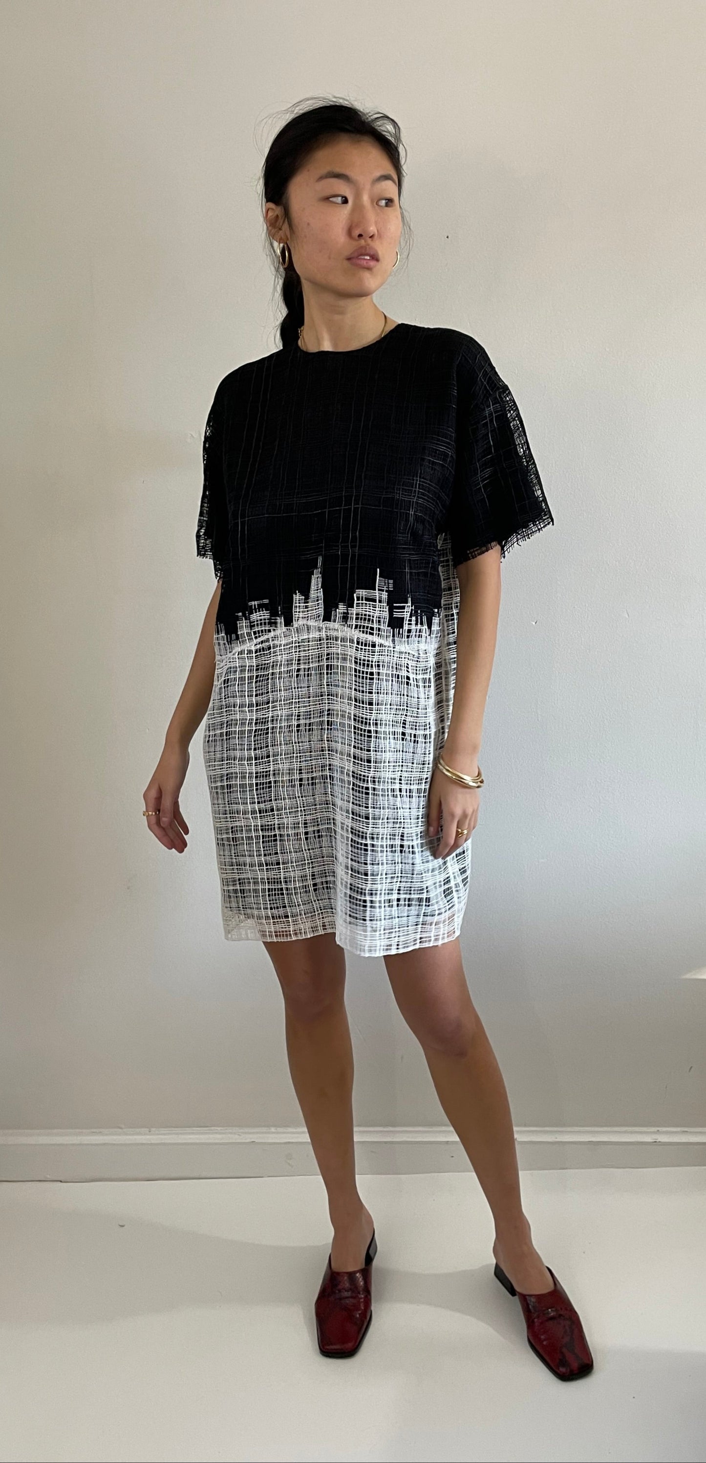 vintage Y2K black and white short sleeve pullover shift dress Medium