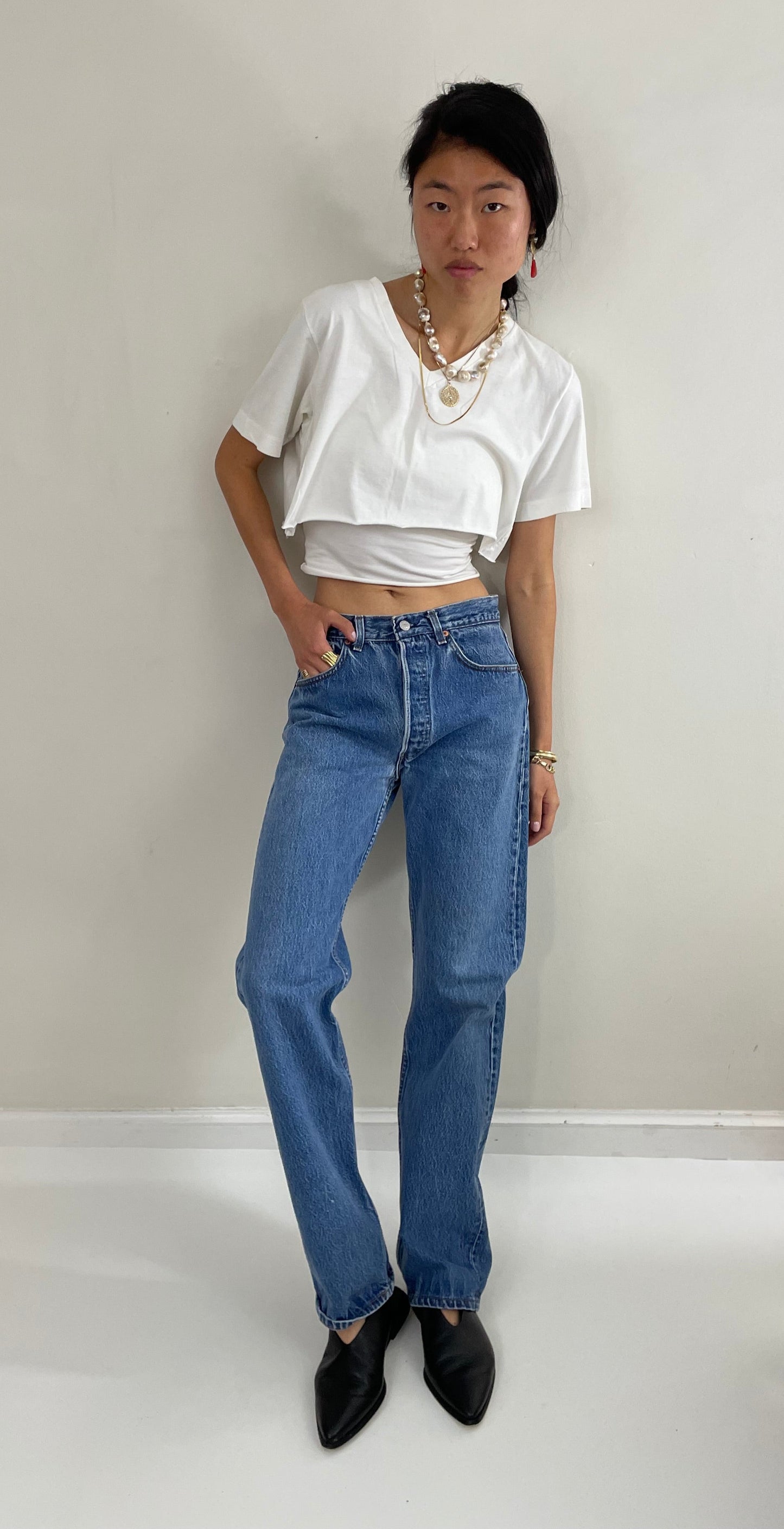 Vintage 80s Levi's jeans faded shrink to fit button fly red tab boyfriend Levis 501 jeans tall size 30 x 32 New