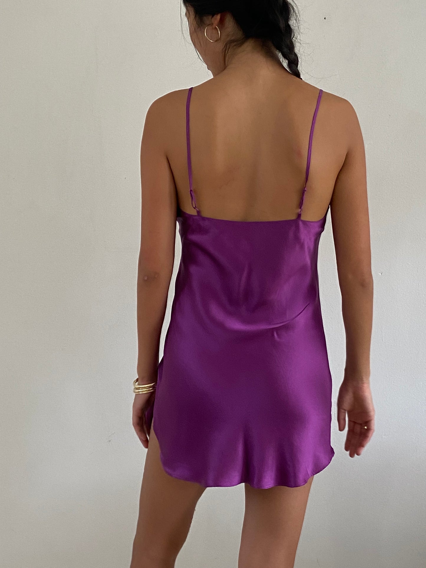 vintage 90s 100% silk charmeuse grape keyhole slip dress lingerie M