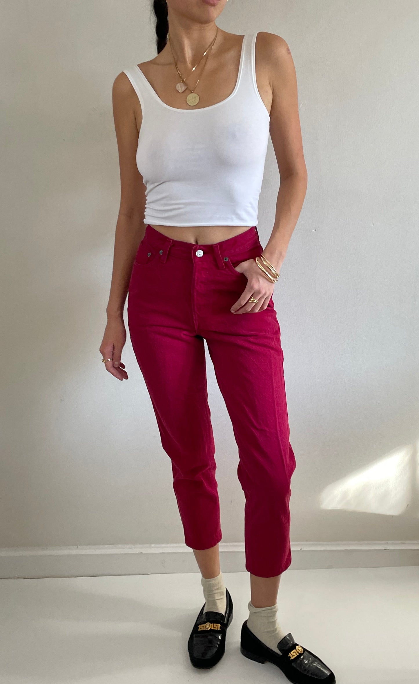 vintage red Levi's 501 high waisted button fly Levis womens red denim jeans size 25