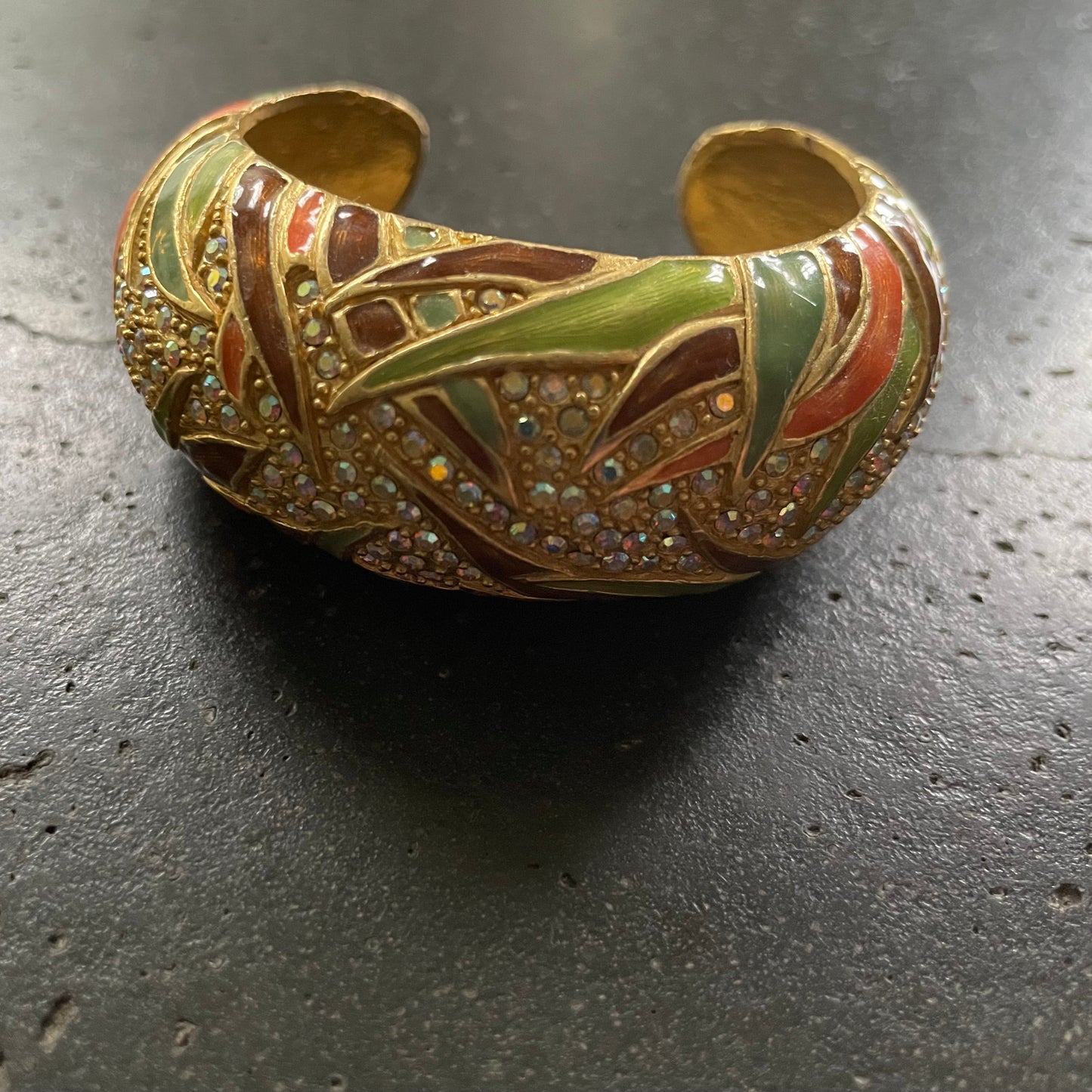 Vintage 90s Roxanne Assoulin Enamel Cuff Bracelet and Door Knocker Earring Matching Set Jewelry