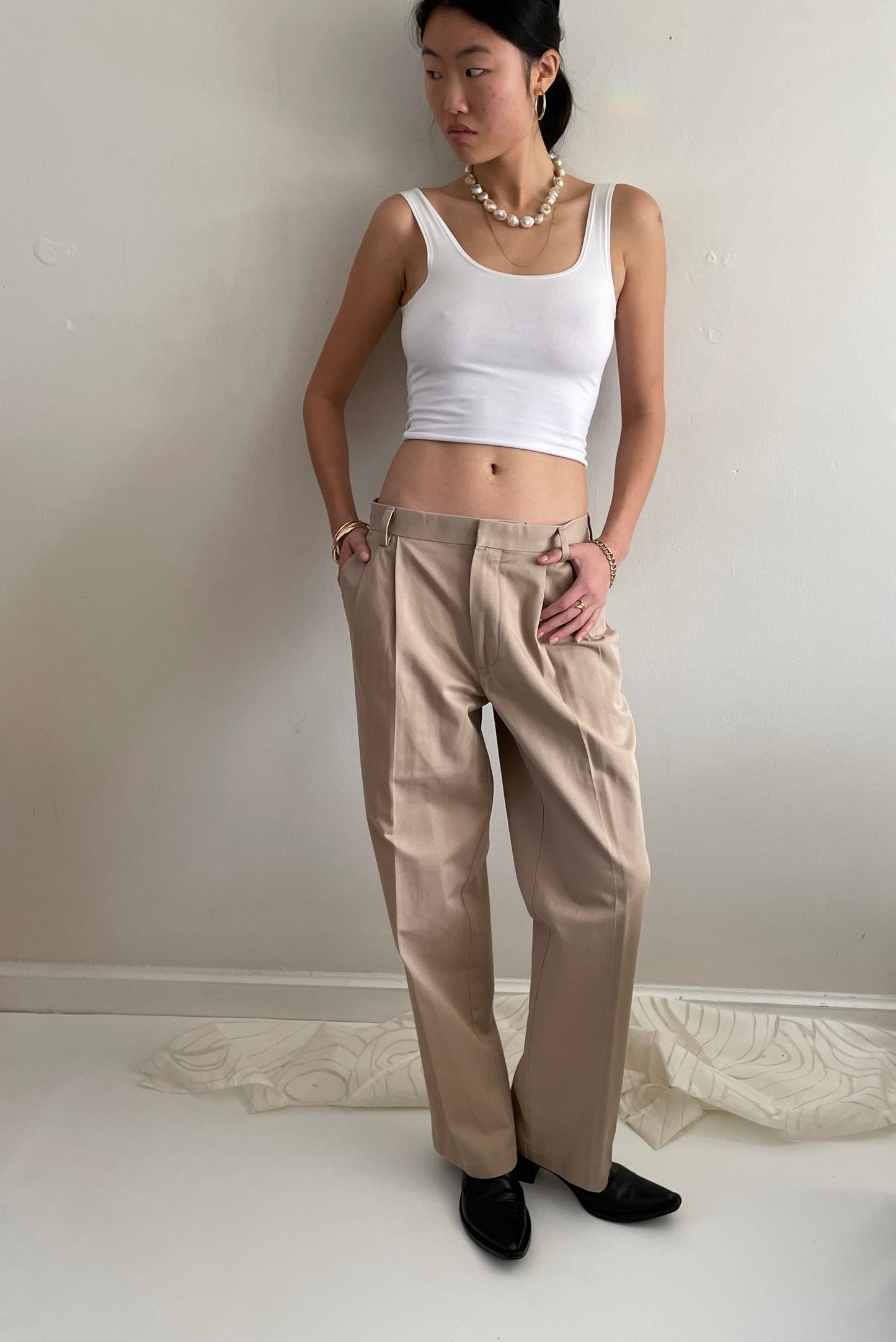 vintage 90s pleated cotton twill khakis chinos boyfriend pants trousers size 32