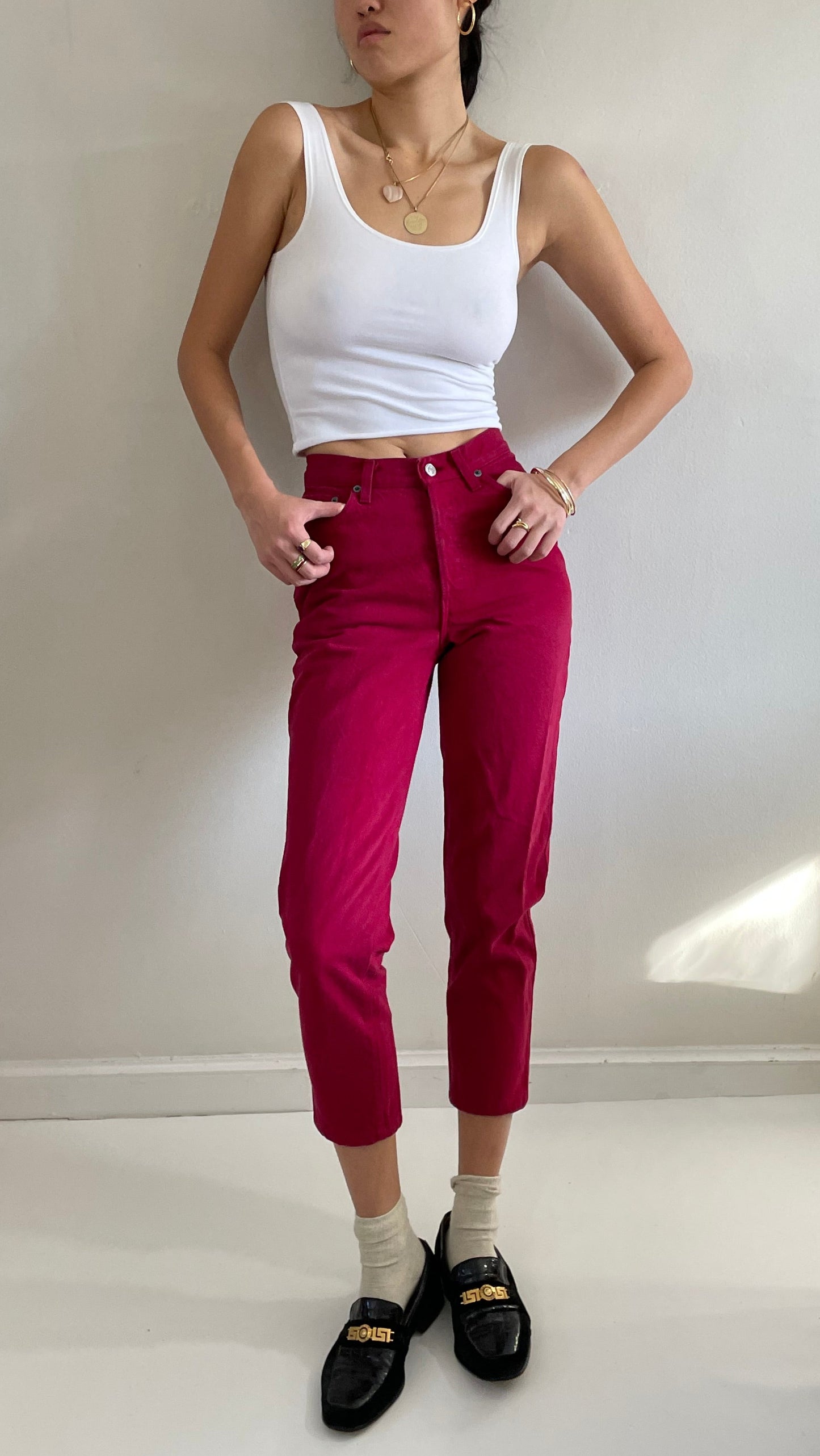 vintage red Levi's 501 high waisted button fly Levis womens red denim jeans size 25
