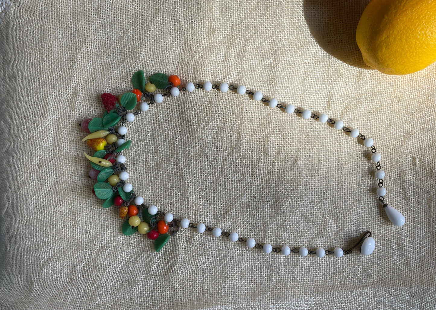 vintage glass fruit salad tutti frutti charm choker necklace made in Japan | vintage jewelry