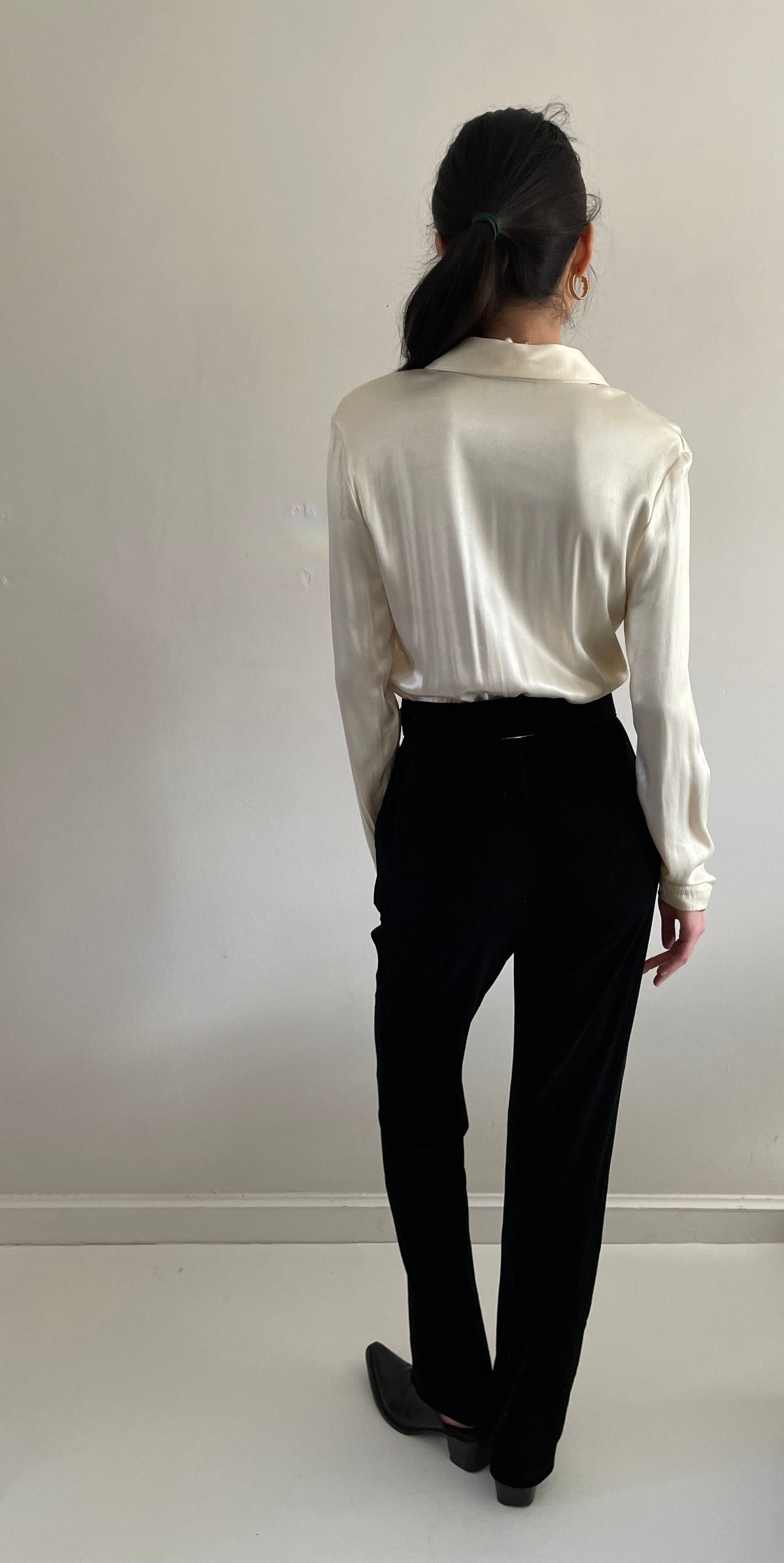 90s Charmeuse + Velvet Tuxedo Wedding Guest Jumpsuit Pant Suit S/M