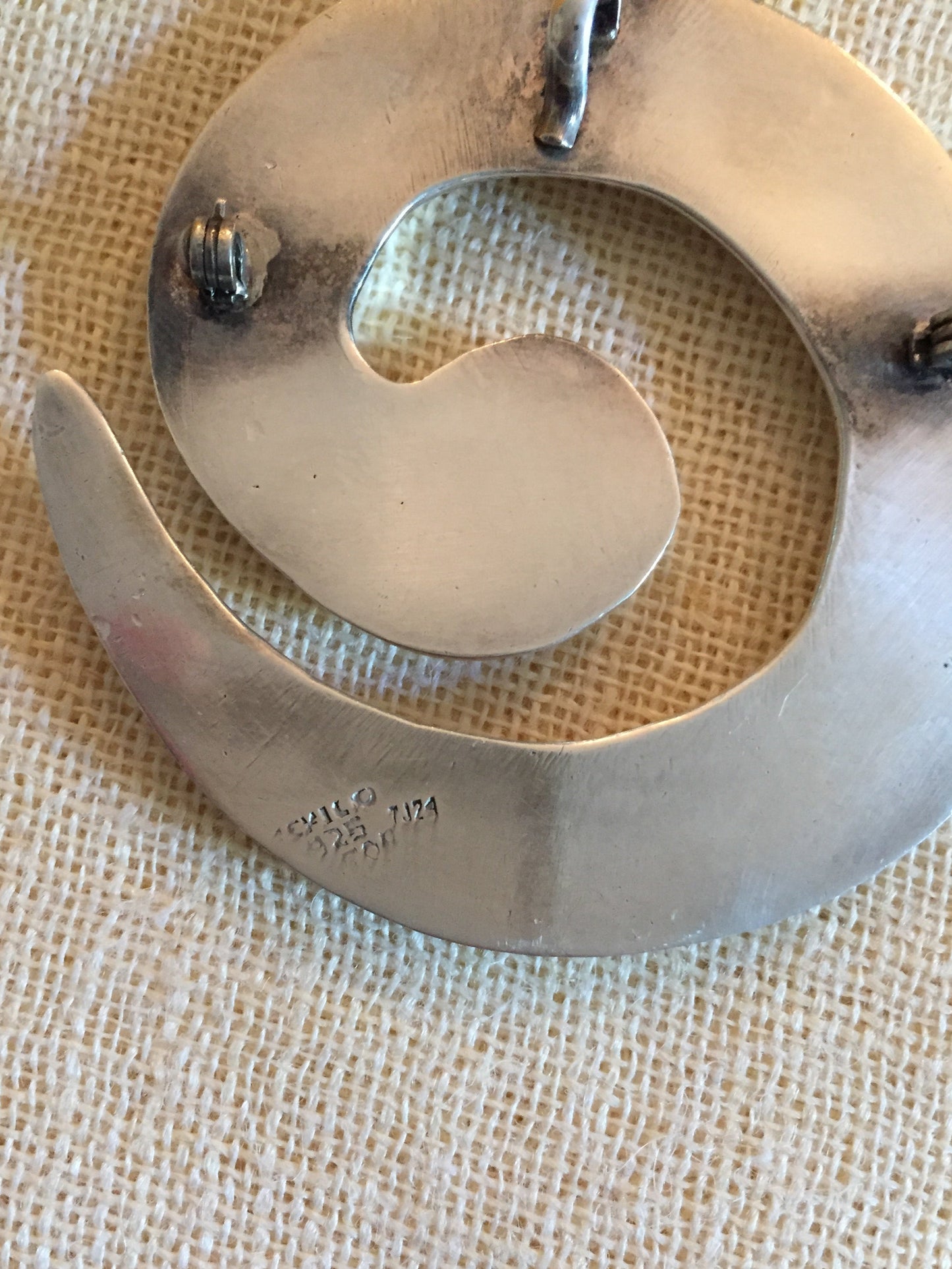 vintage 90s Taxco sterling silver 925 handcrafted large puffy modernist pendant brooch Mexico Taxco
