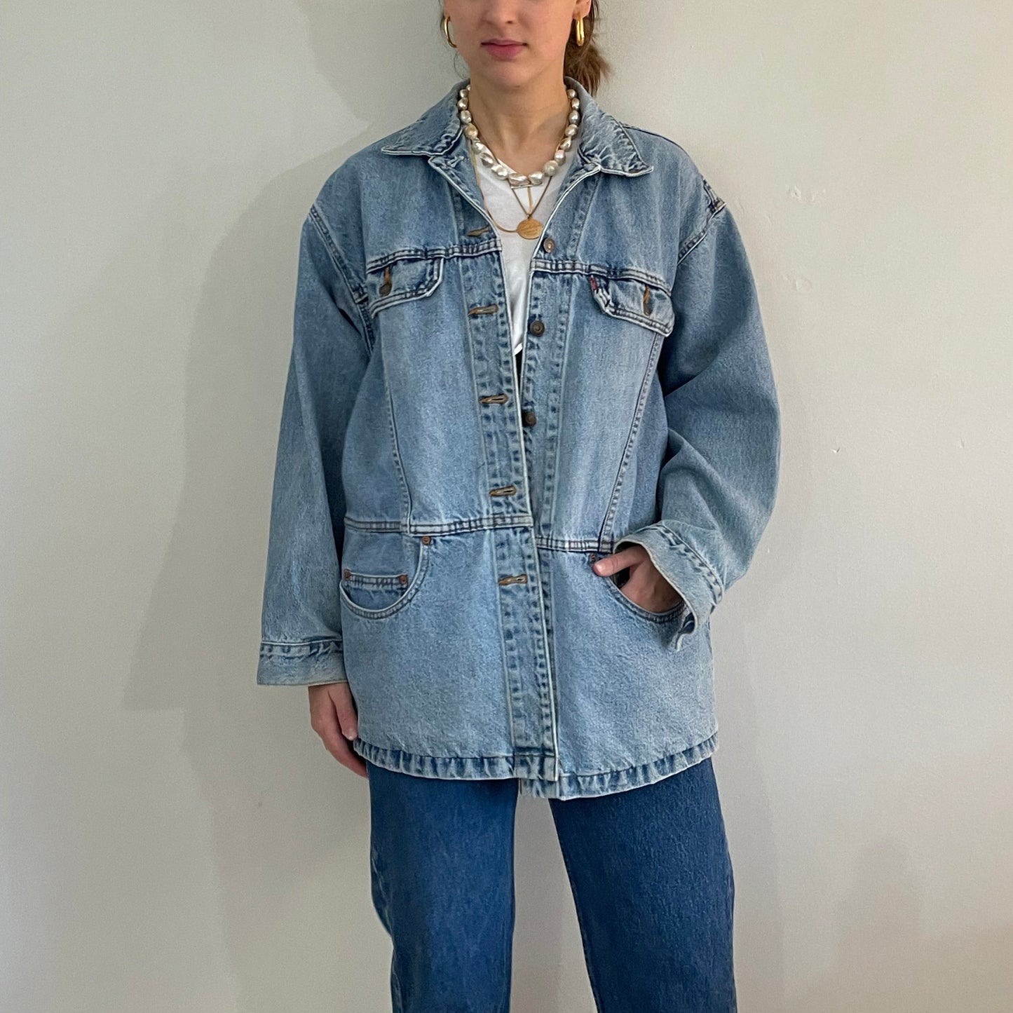 vintage 70s Levis faded light wash denim jean barn chore work jacket Large