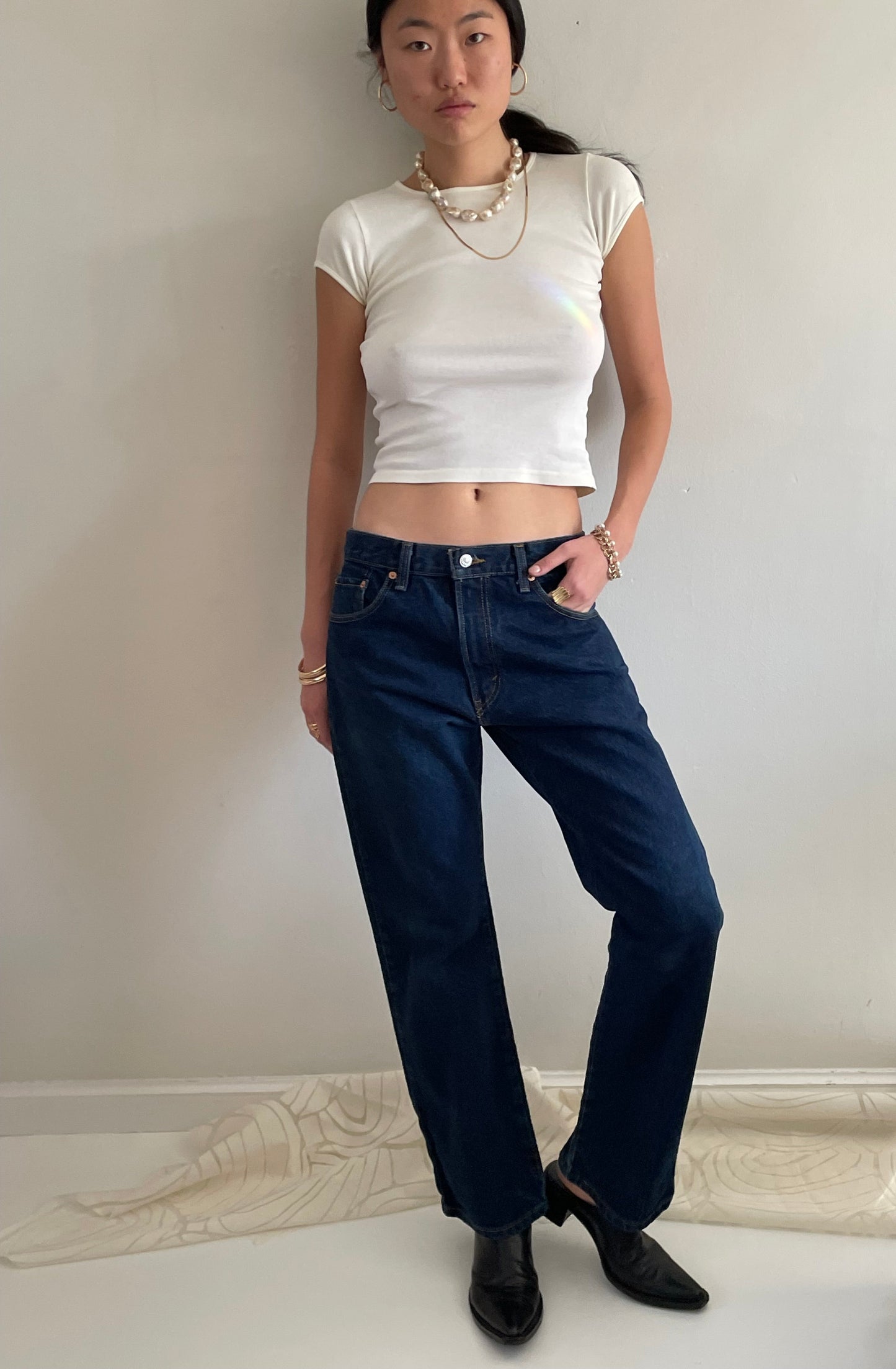 vintage Levi's 517 dark wash boyfriend cowboy zipper fly Levis jeans size 32 x 30