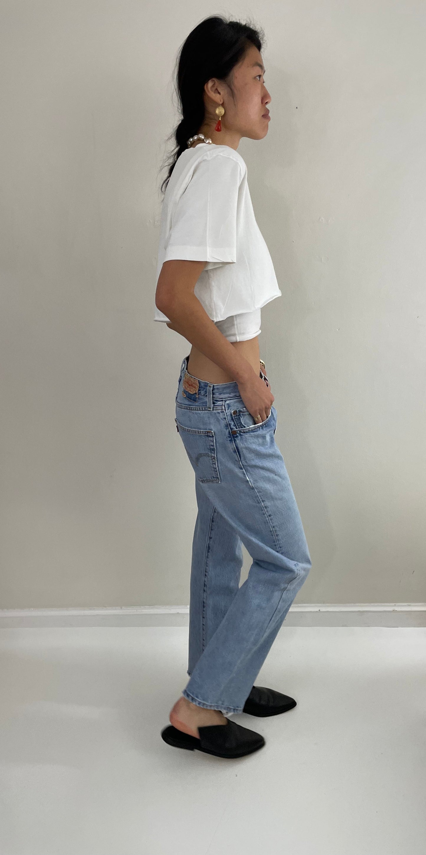 Vintage 80s Levi's 501 faded button fly medium light wash red tab Levis iconic jeans size 31 x 29