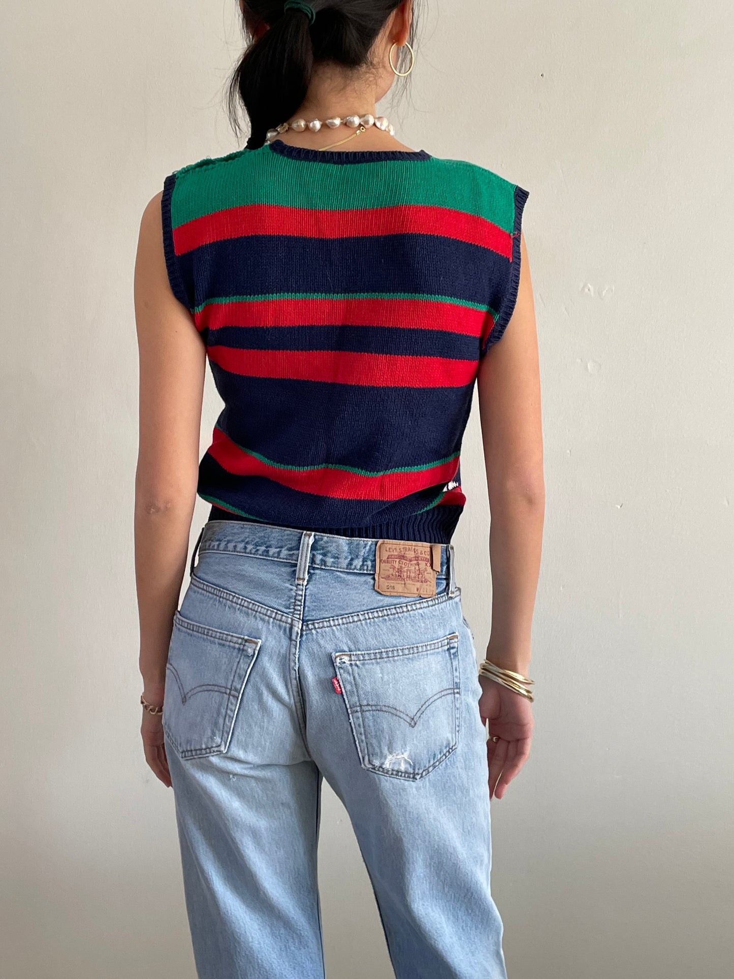vintage cotton intarsia sailboat sleeveless sweater vest