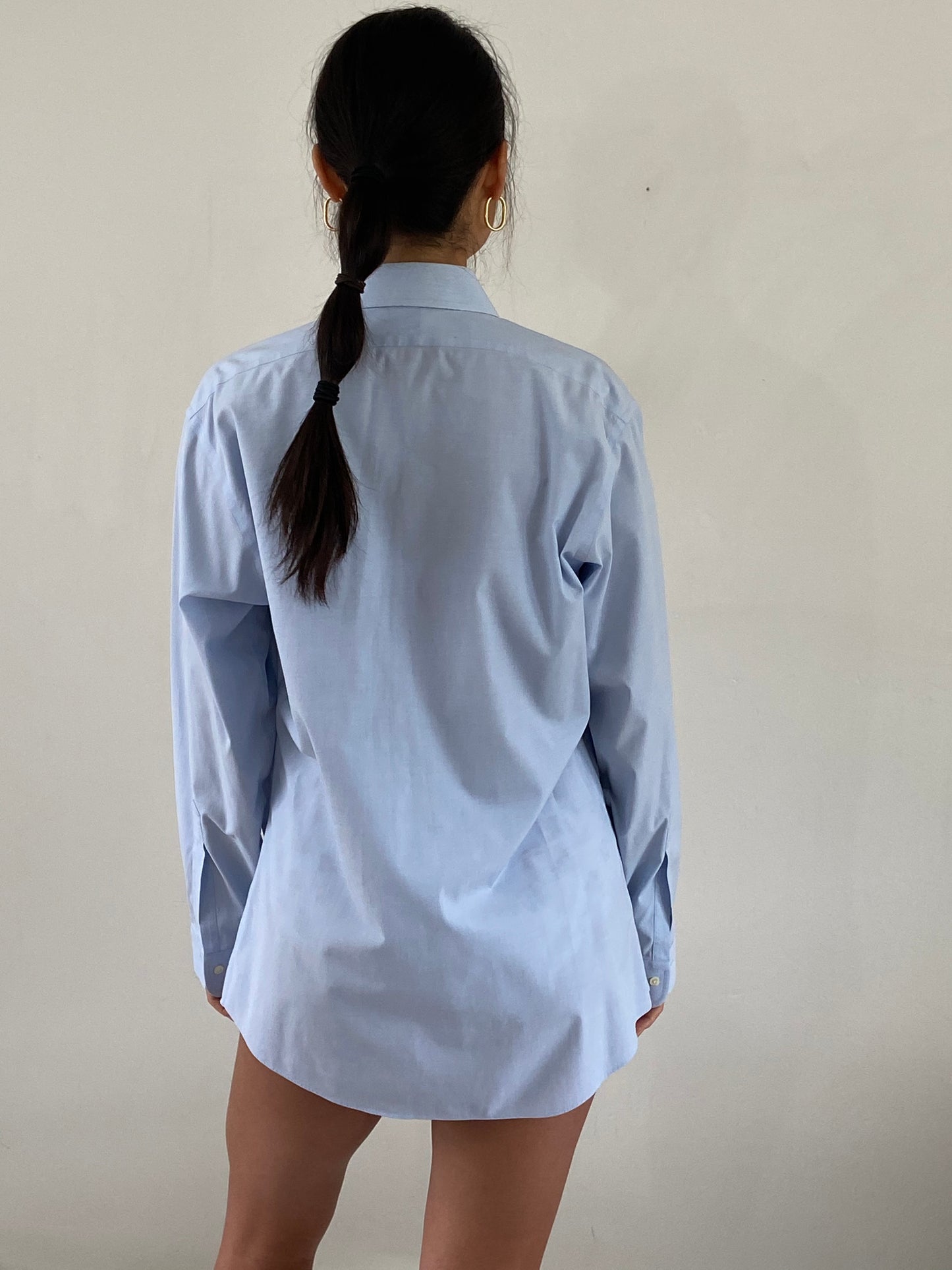 vintage 70s cotton ice blue boyfriend button down menswear shirt | Large
